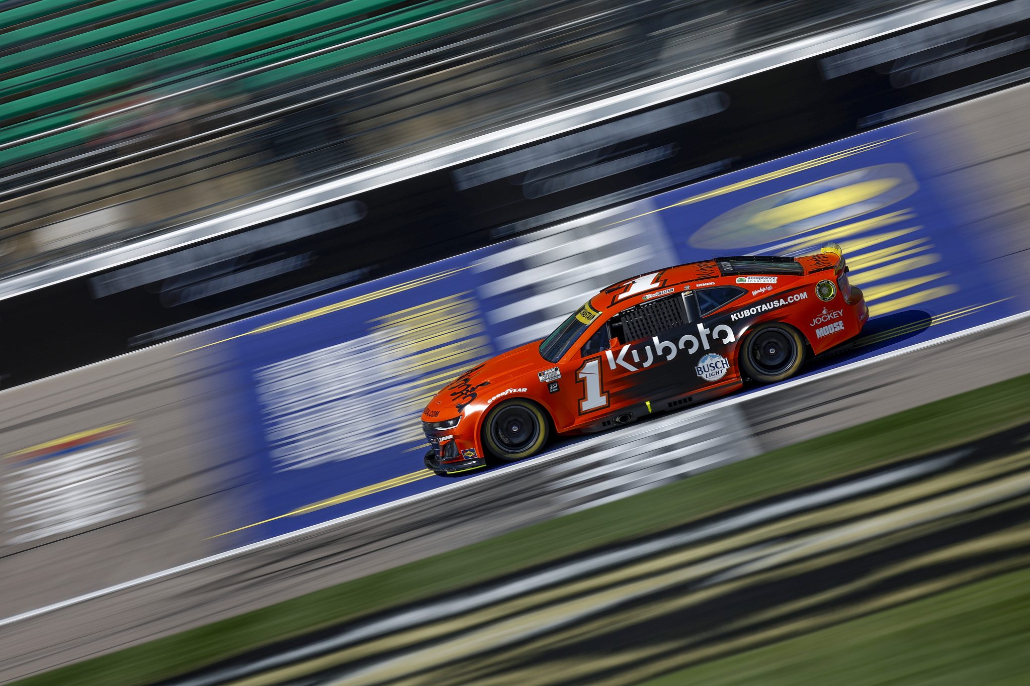 KANSAS CITY, KANSAS - SEPTEMBER 27: Ross Chastain, driver of the #1 Kubota Chevrolet, drives during practice for the NASCAR Cup Series Hollywood Casino 400 Presented by ESPN BET at Kansas Speedway on September 27, 2025 in Kansas City, Kansas. (Photo by Sean Gardner/Getty Images) | Getty Images
