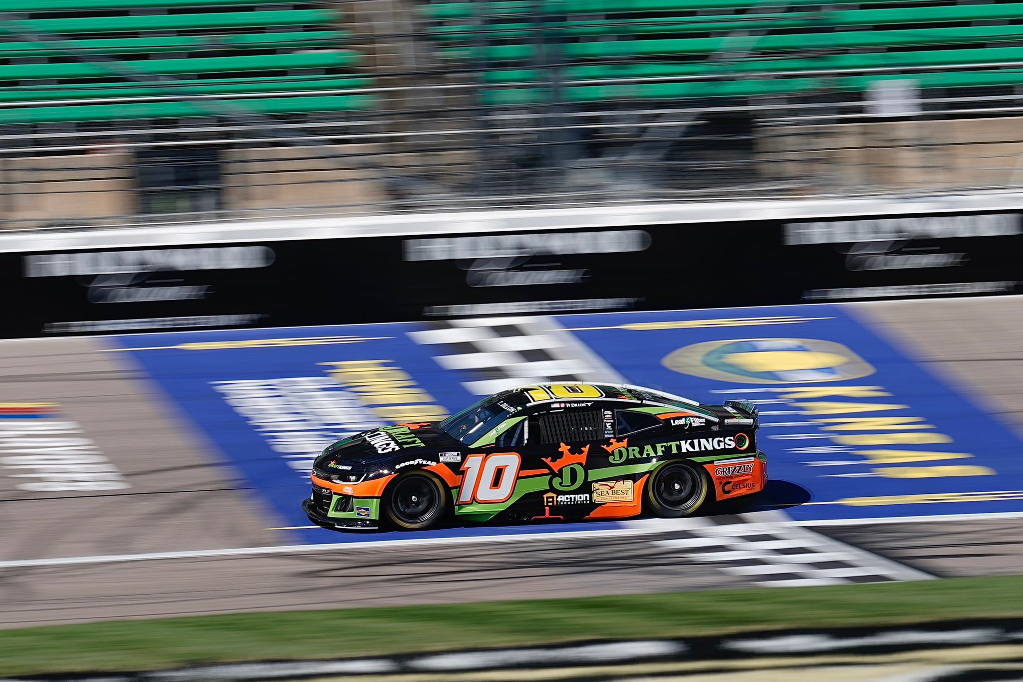 KANSAS CITY, KANSAS - SEPTEMBER 27: Ty Dillon, driver of the #10 Draft Kings Chevrolet, drives during practice for the NASCAR Cup Series Hollywood Casino 400 Presented by ESPN BET at Kansas Speedway on September 27, 2025 in Kansas City, Kansas. (Photo from Kaulig Racing)