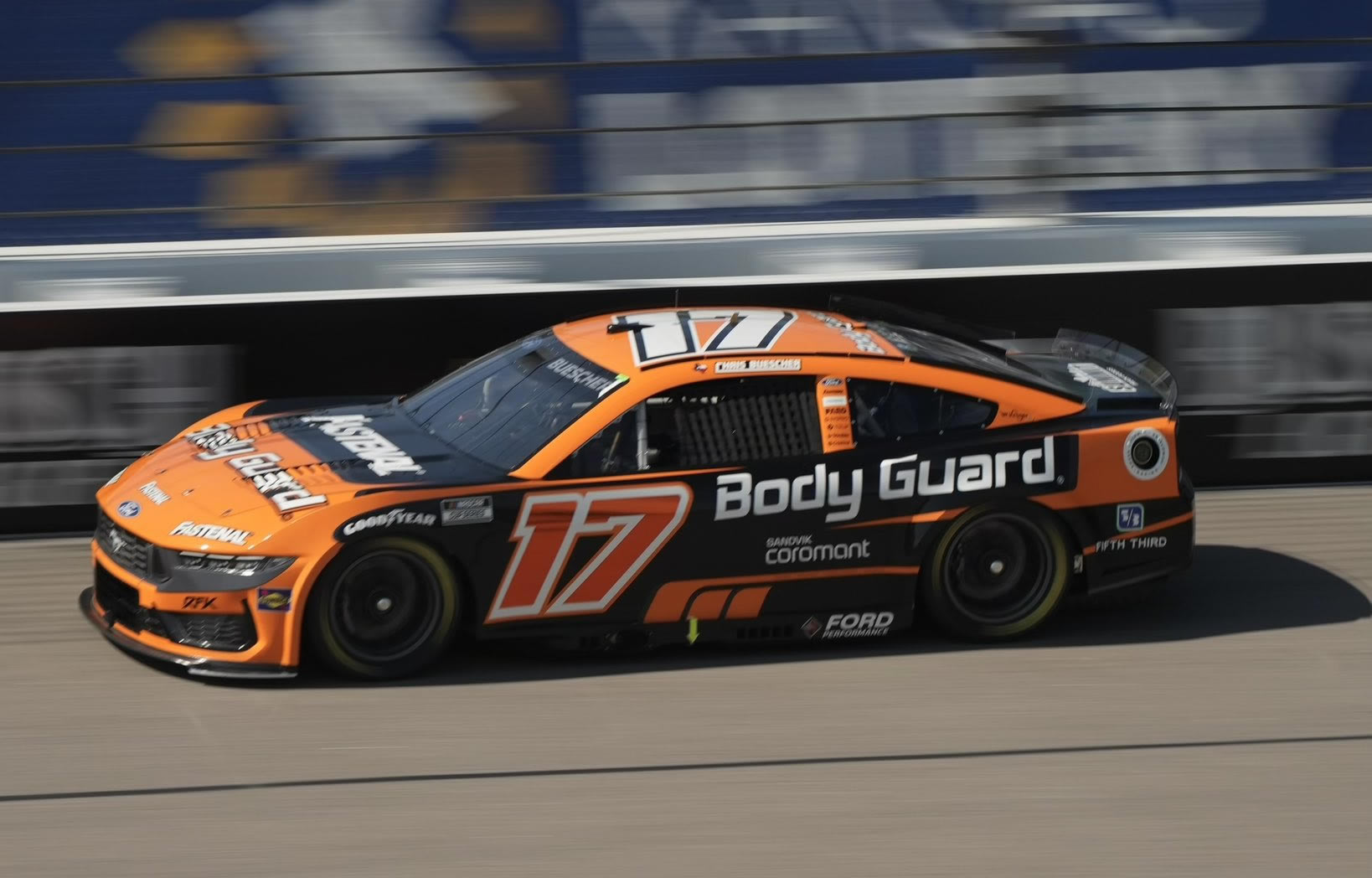 KANSAS CITY, KANSAS - SEPTEMBER 27: Chris Buescher, driver of the #17 Body Guard Ford, drives during practice for the NASCAR Cup Series Hollywood Casino 400 Presented by ESPN BET at Kansas Speedway on September 27, 2025 in Kansas City, Kansas. (Photo from RFK Racing)