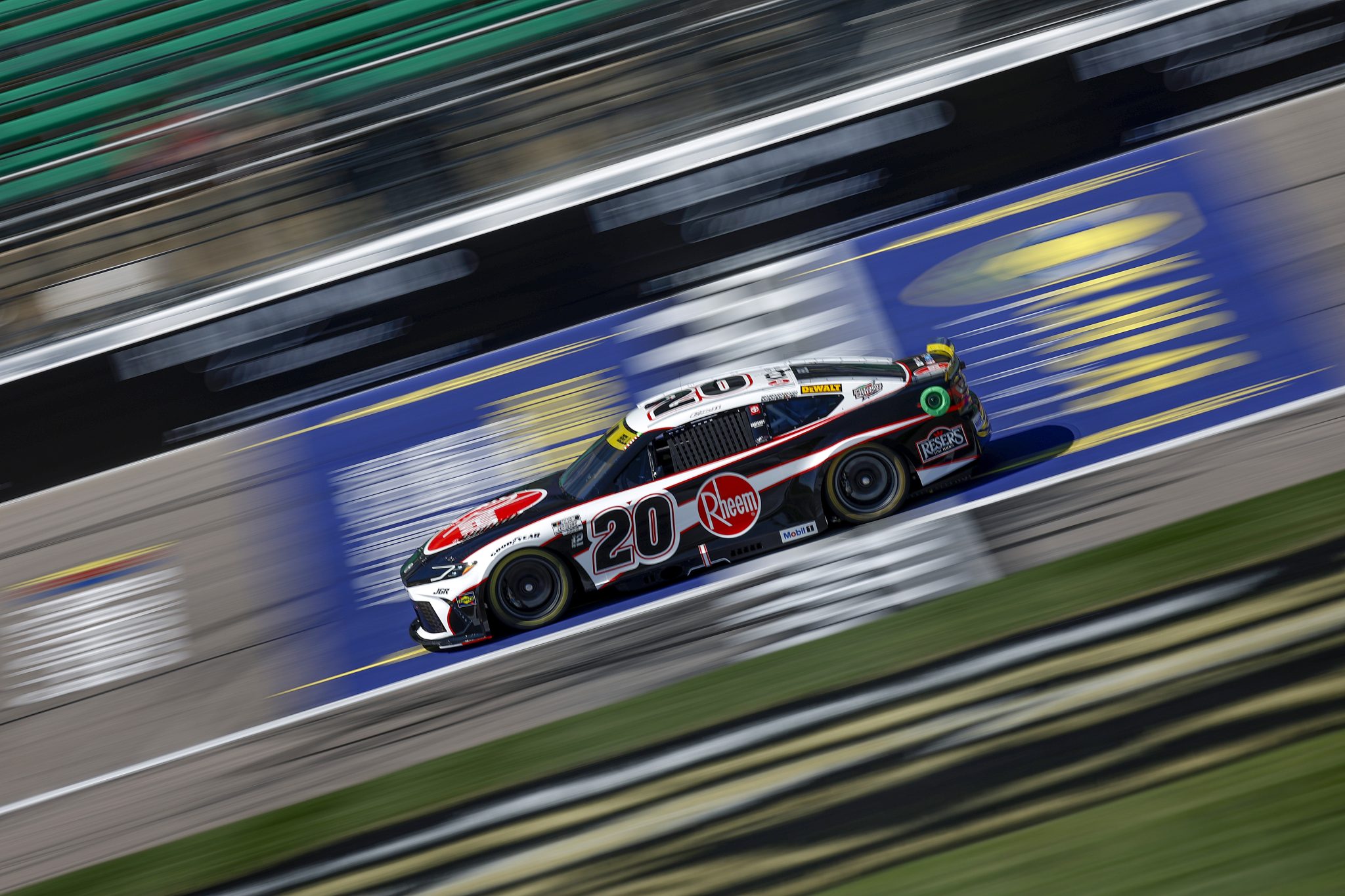 KANSAS CITY, KANSAS - SEPTEMBER 27: Christopher Bell, driver of the #20 Rheem Toyota, drives during practice for the NASCAR Cup Series Hollywood Casino 400 Presented by ESPN BET at Kansas Speedway on September 27, 2025 in Kansas City, Kansas. (Photo by Sean Gardner/Getty Images) | Getty Images