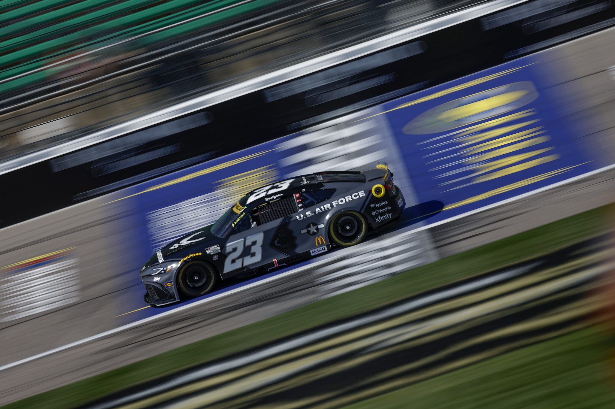 KANSAS CITY, KANSAS - SEPTEMBER 27: Bubba Wallace, driver of the #23 U.S. Air Force Toyota, drives during practice for the NASCAR Cup Series Hollywood Casino 400 Presented by ESPN BET at Kansas Speedway on September 27, 2025 in Kansas City, Kansas. (Photo by Sean Gardner/Getty Images) | Getty Images