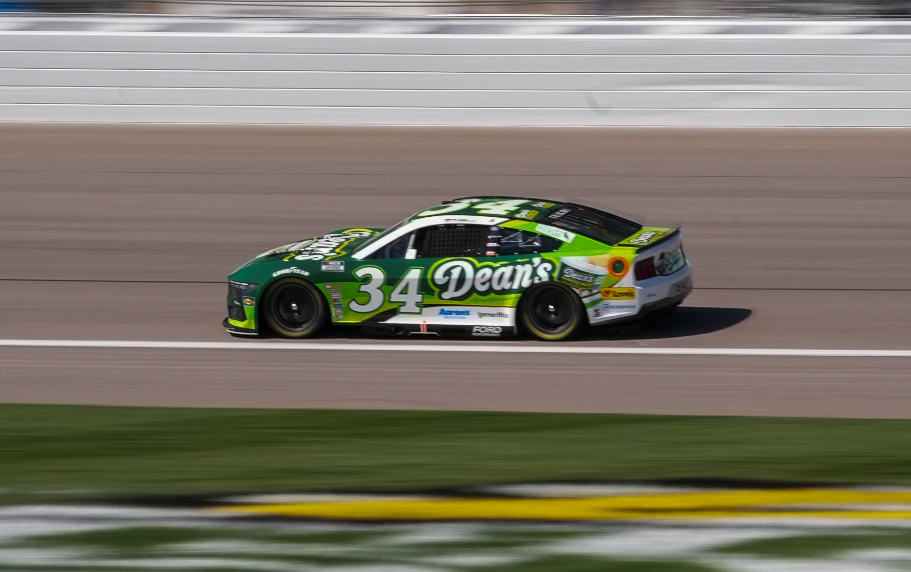 KANSAS CITY, KANSAS - SEPTEMBER 27: Todd Gilliland, driver of the #34 Dean's Dip Ford, drives during practice for the NASCAR Cup Series Hollywood Casino 400 Presented by ESPN BET at Kansas Speedway on September 27, 2025 in Kansas City, Kansas. (Photo from Front Row Motorsports)