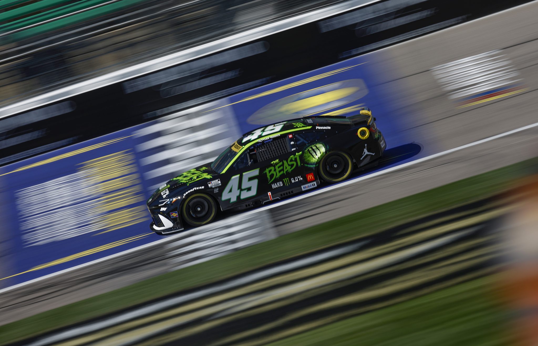 KANSAS CITY, KANSAS - SEPTEMBER 27: Tyler Reddick, driver of the #45 The Beast Toyota, drives during practice for the NASCAR Cup Series Hollywood Casino 400 Presented by ESPN BET at Kansas Speedway on September 27, 2025 in Kansas City, Kansas. (Photo by Sean Gardner/Getty Images) | Getty Images