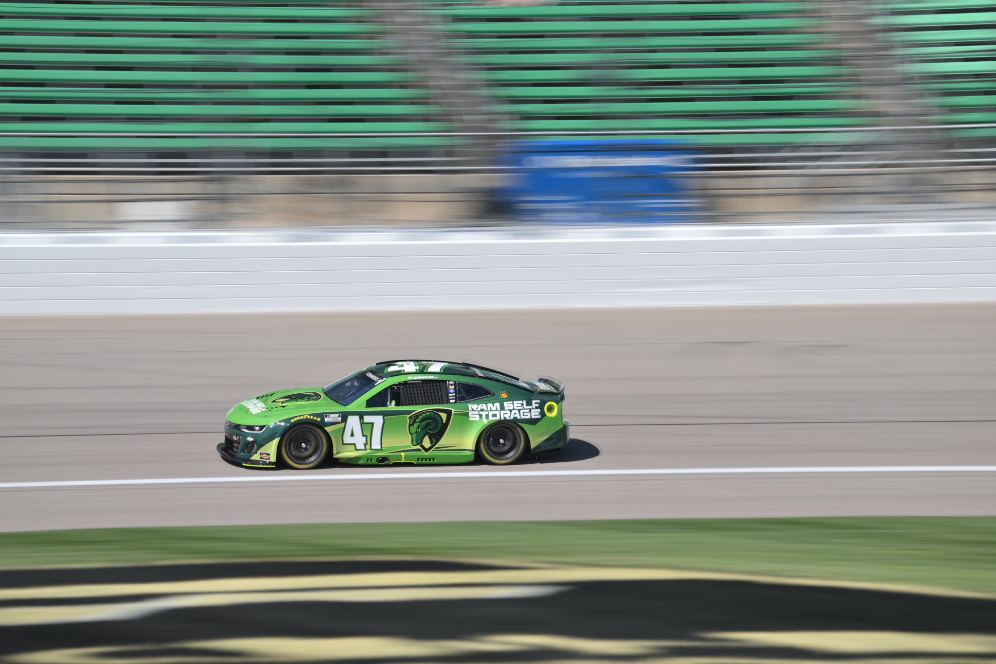 KANSAS CITY, KANSAS - SEPTEMBER 27:Ricky Stenhouse Jr., driver of the #47 RAM Self Storage Chevrolet, drives during practice for the NASCAR Cup Series Hollywood Casino 400 Presented by ESPN BET at Kansas Speedway on September 27, 2025 in Kansas City, Kansas. (Photo from Hyak Motorsports)