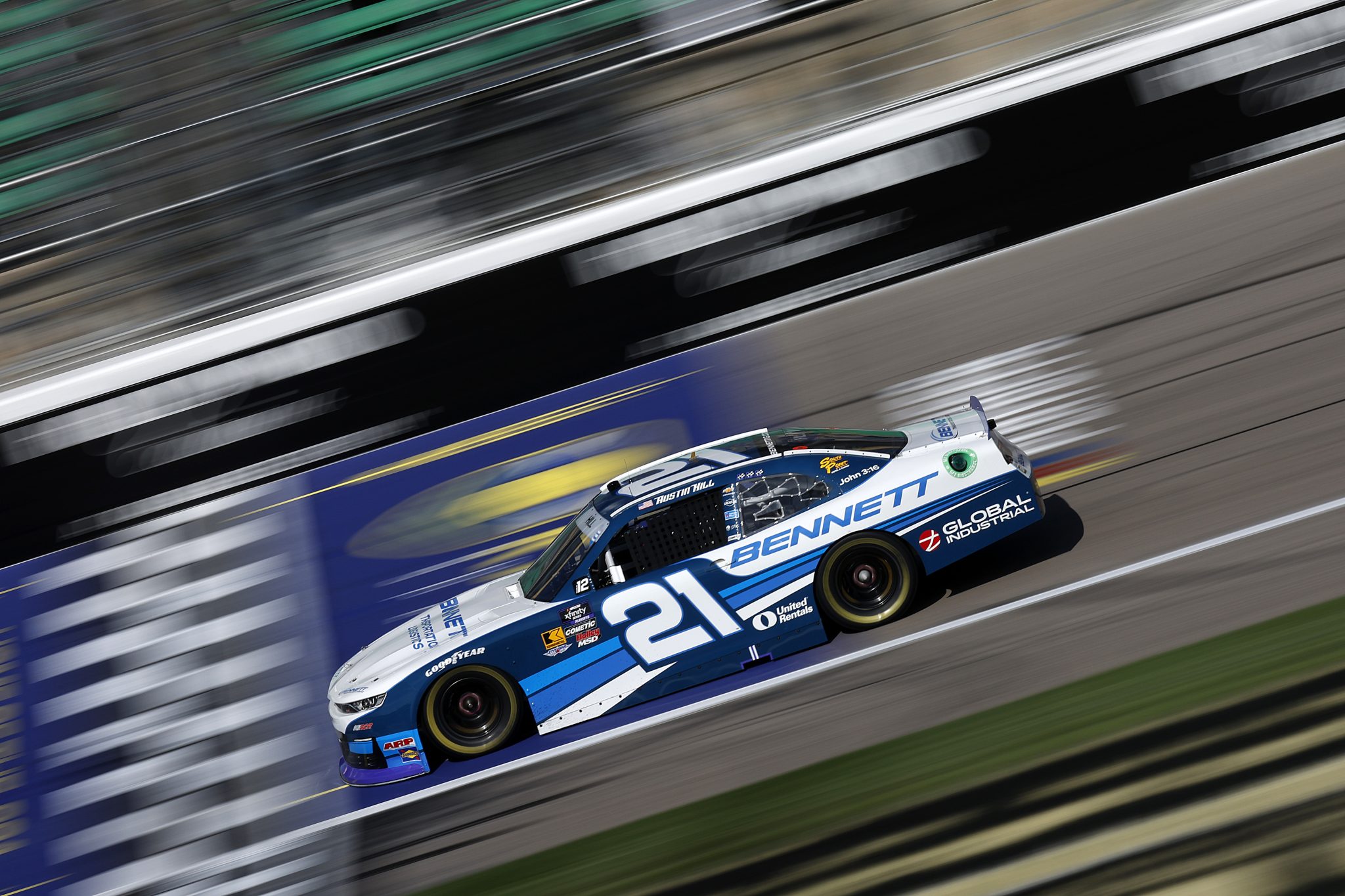KANSAS CITY, KANSAS - SEPTEMBER 27: Austin Hill, driver of the #21 Bennett Transportation Chevrolet, drives during practice for the NASCAR Xfinity Series Kansas Lottery 300 at Kansas Speedway on September 27, 2025 in Kansas City, Kansas. (Photo by Sean Gardner/Getty Images) | Getty Images