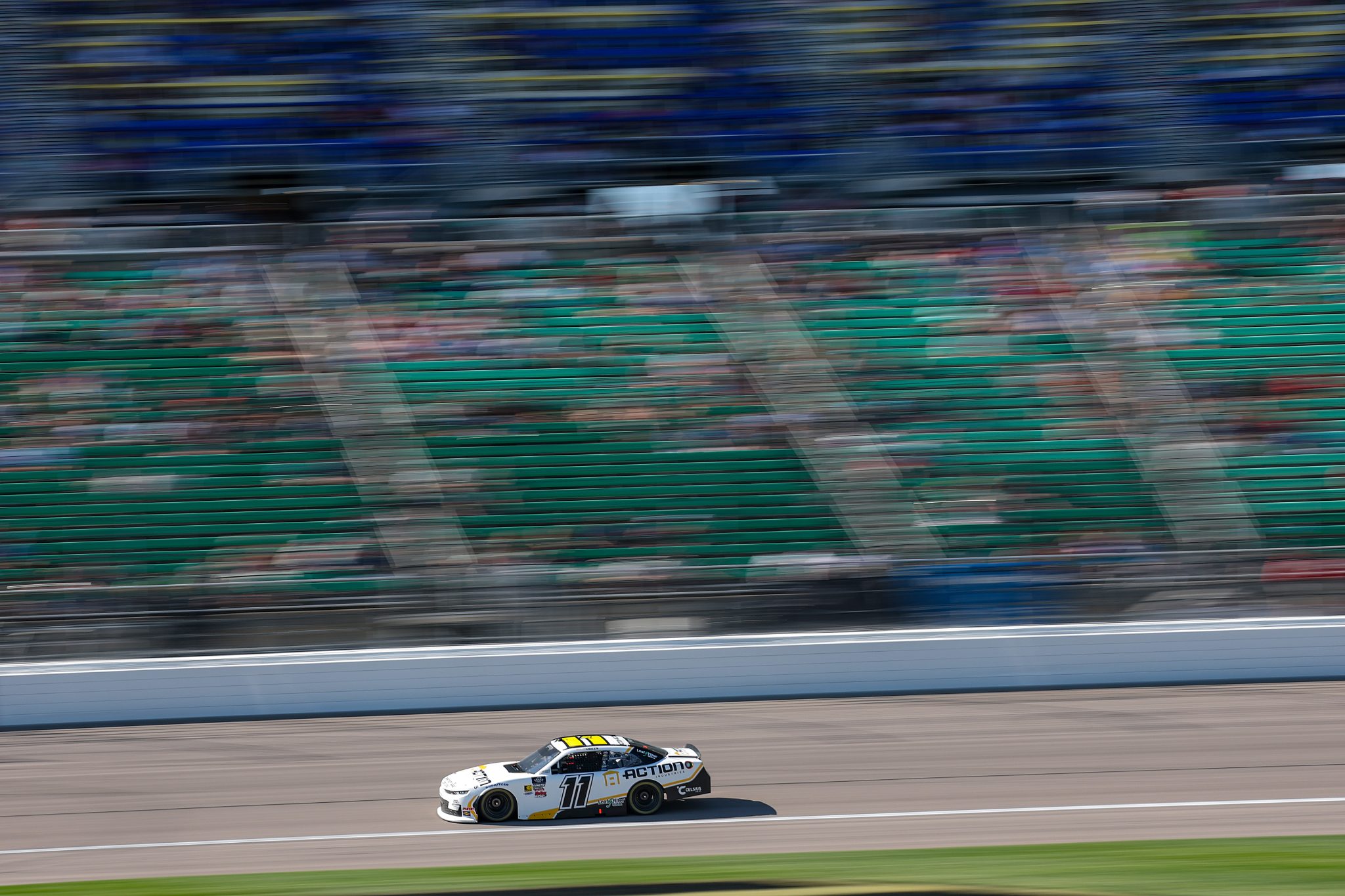 KANSAS CITY, KANSAS - SEPTEMBER 27: Brenden Queen, driver of the #11 Action Industries Chevrolet, drives during the NASCAR Xfinity Series Kansas Lottery 300 at Kansas Speedway on September 27, 2025 in Kansas City, Kansas. (Photo by Chris Graythen/Getty Images) | Getty Images