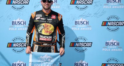KANSAS CITY, KANSAS - SEPTEMBER 27: Chase Briscoe, driver of the #19 Bass Pro Shops Toyota, poses for photos after winning the pole award during qualifying for the NASCAR Cup Series Hollywood Casino 400 Presented by ESPN BET at Kansas Speedway on September 27, 2025 in Kansas City, Kansas. (Photo by Chris Graythen/Getty Images) | Getty Images