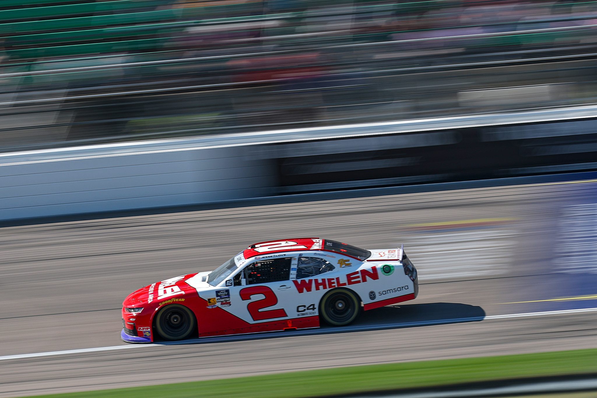 KANSAS CITY, KANSAS - SEPTEMBER 27: Jesse Love, driver of the #2 Whelen Chevrolet, drives during the NASCAR Xfinity Series Kansas Lottery 300 at Kansas Speedway on September 27, 2025 in Kansas City, Kansas. (Photo by Chris Graythen/Getty Images) | Getty Images