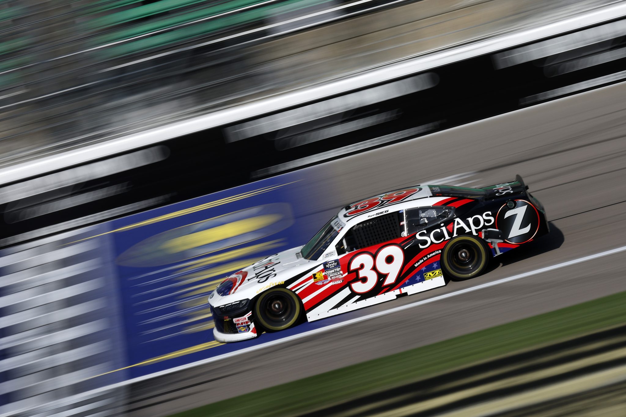 KANSAS CITY, KANSAS - SEPTEMBER 27: Ryan Sieg, driver of the #39 Sci Aps Ford, drives during practice for the NASCAR Xfinity Series Kansas Lottery 300 at Kansas Speedway on September 27, 2025 in Kansas City, Kansas. (Photo by Sean Gardner/Getty Images) | Getty Images