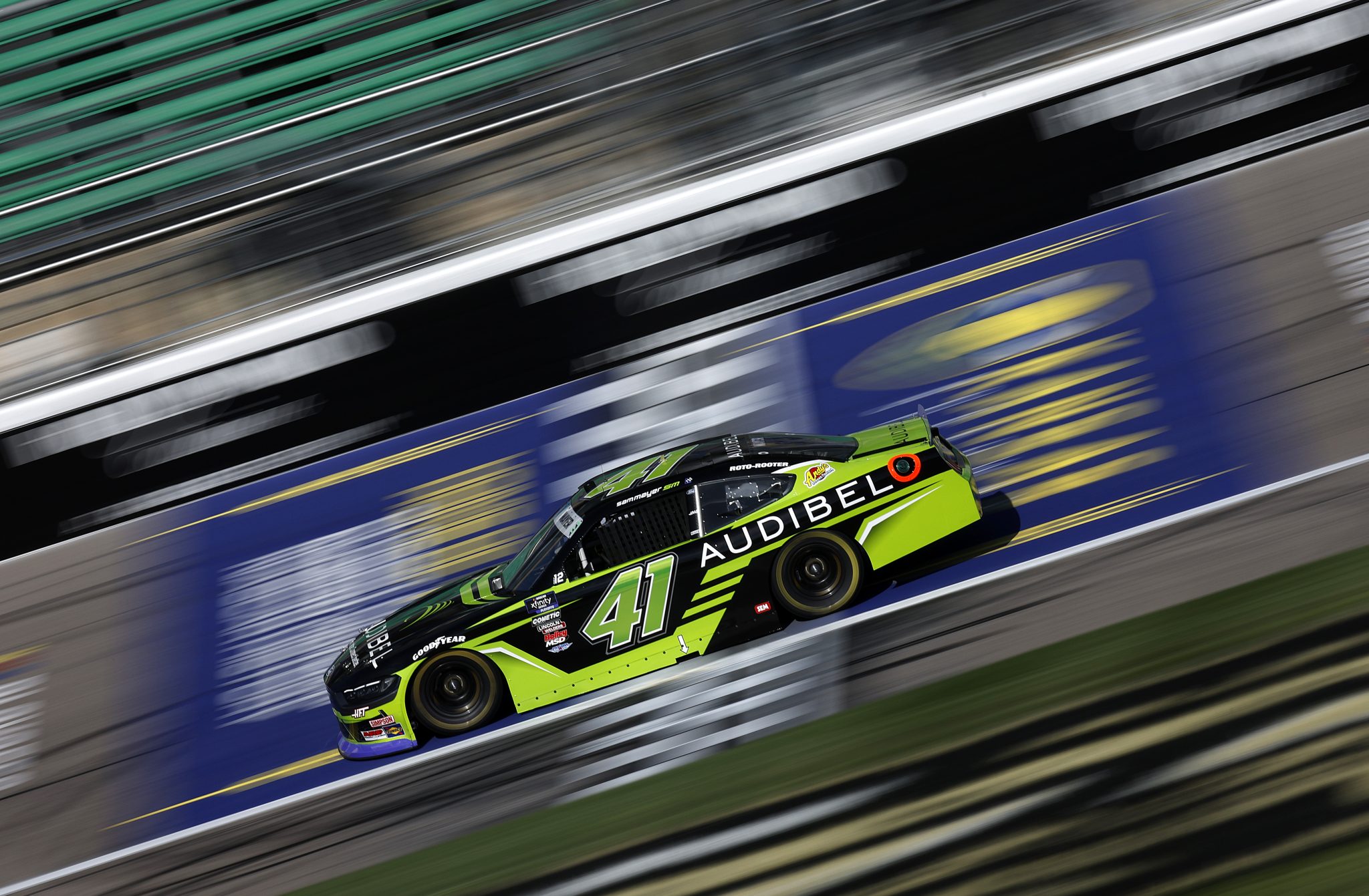 KANSAS CITY, KANSAS - SEPTEMBER 27: Sam Mayer, driver of the #41 Audibel Ford, drives during practice for the NASCAR Xfinity Series Kansas Lottery 300 at Kansas Speedway on September 27, 2025 in Kansas City, Kansas. (Photo by Sean Gardner/Getty Images) | Getty Images