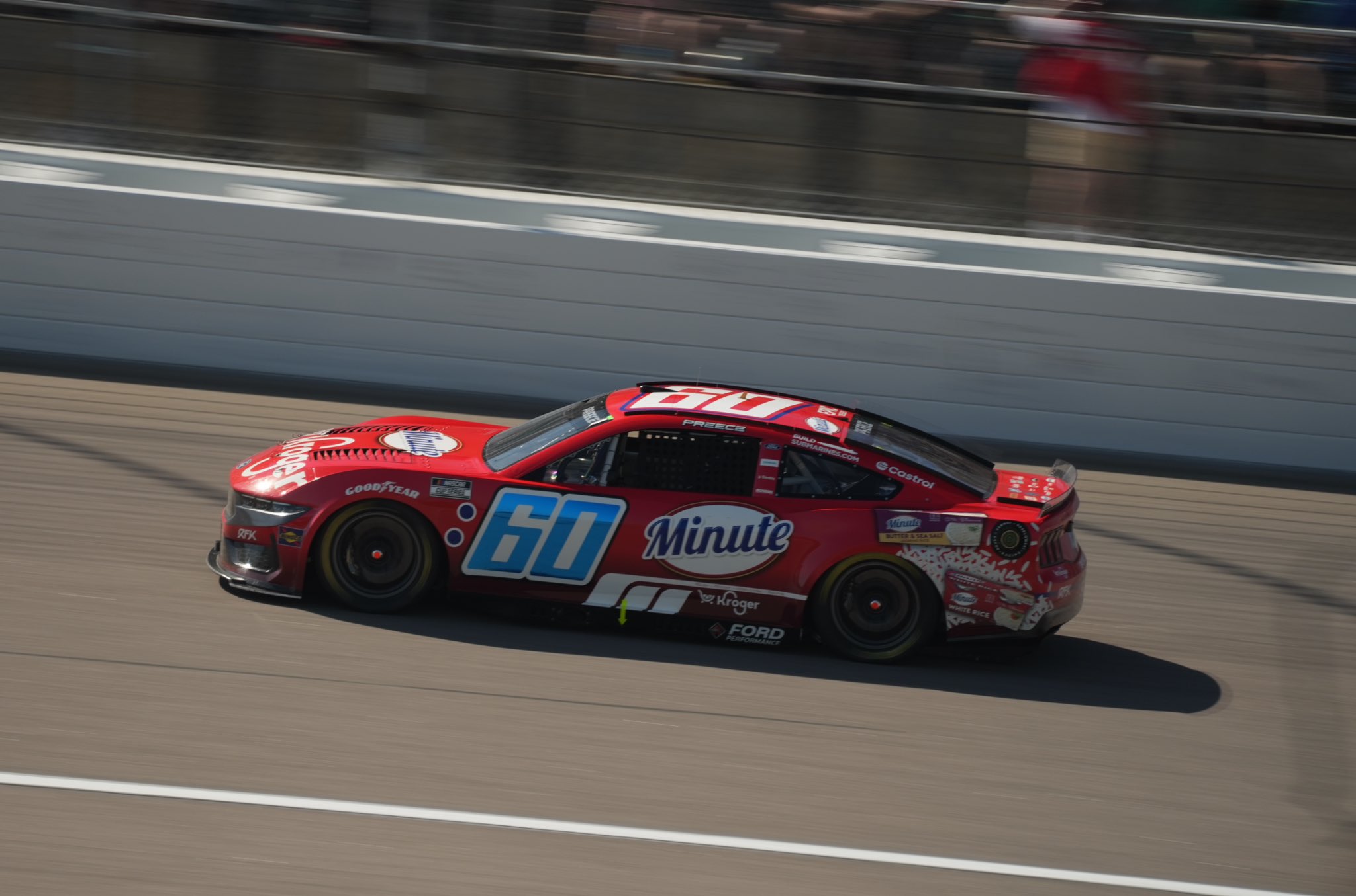 KANSAS CITY, KANSAS - SEPTEMBER 28: Ryan Preece, driver of the #60 Kroger / Minute Rice Ford, drives during the NASCAR Cup Series Hollywood Casino 400 Presented by ESPN BET at Kansas Speedway on September 28, 2025 in Kansas City, Kansas. (Photo from RFK Racing)