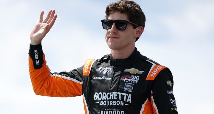 LONG POND, PENNSYLVANIA - JUNE 21: Nick Sanchez, driver of the #48 Pickers Vodka Chevrolet, waves to fans as he walks onstage during driver intros prior to the NASCAR Xfinity Series Explore the Pocono Mountains 250 at Pocono Raceway on June 21, 2025 in Long Pond, Pennsylvania. (Photo by Jonathan Bachman/Getty Images) | Getty Images