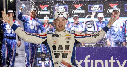 MADISON, ILLINOIS - SEPTEMBER 06: Connor Zilisch, driver of the #88 WeatherTech Chevrolet, celebrates in victory lane after winning the NASCAR Xfinity Series Nu Way 200 Sauced by Blues Hog at WWT Raceway on September 06, 2025 in Madison, Illinois. (Photo by Sean Gardner/Getty Images) | Getty Images