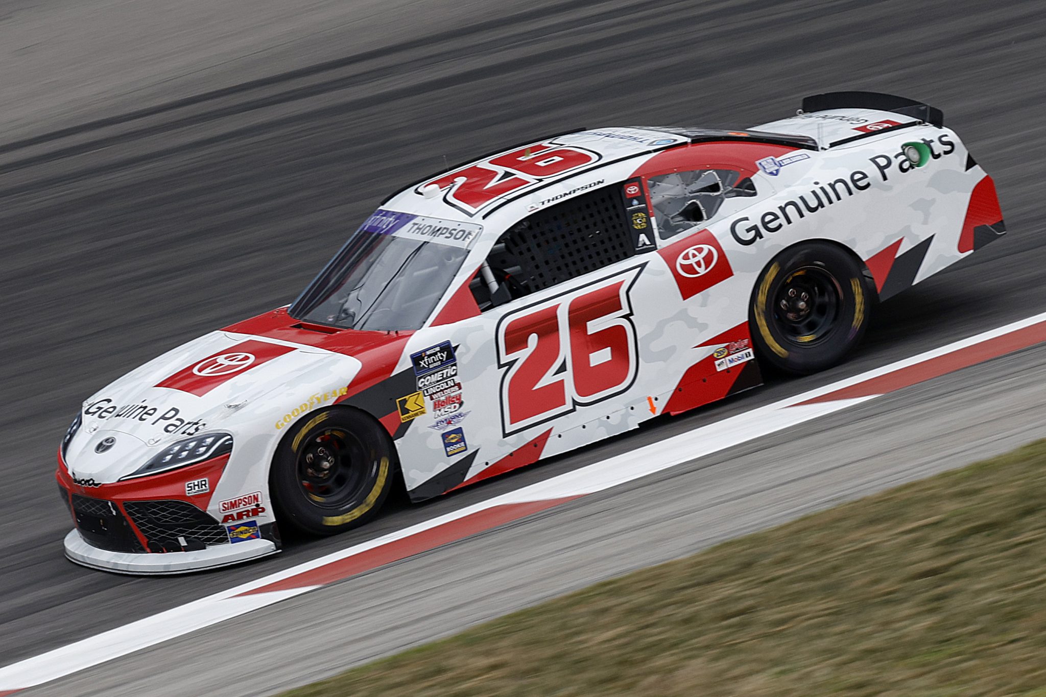 MADISON, ILLINOIS - SEPTEMBER 05: Dean Thompson, driver of the #26 Toyota Genuine Parts Toyota, drives during practice for the NASCAR Xfinity Series Nu Way 200 Sauced by Blues Hog at WWT Raceway on September 05, 2025 in Madison, Illinois. (Photo by Sean Gardner/Getty Images) | Getty Images