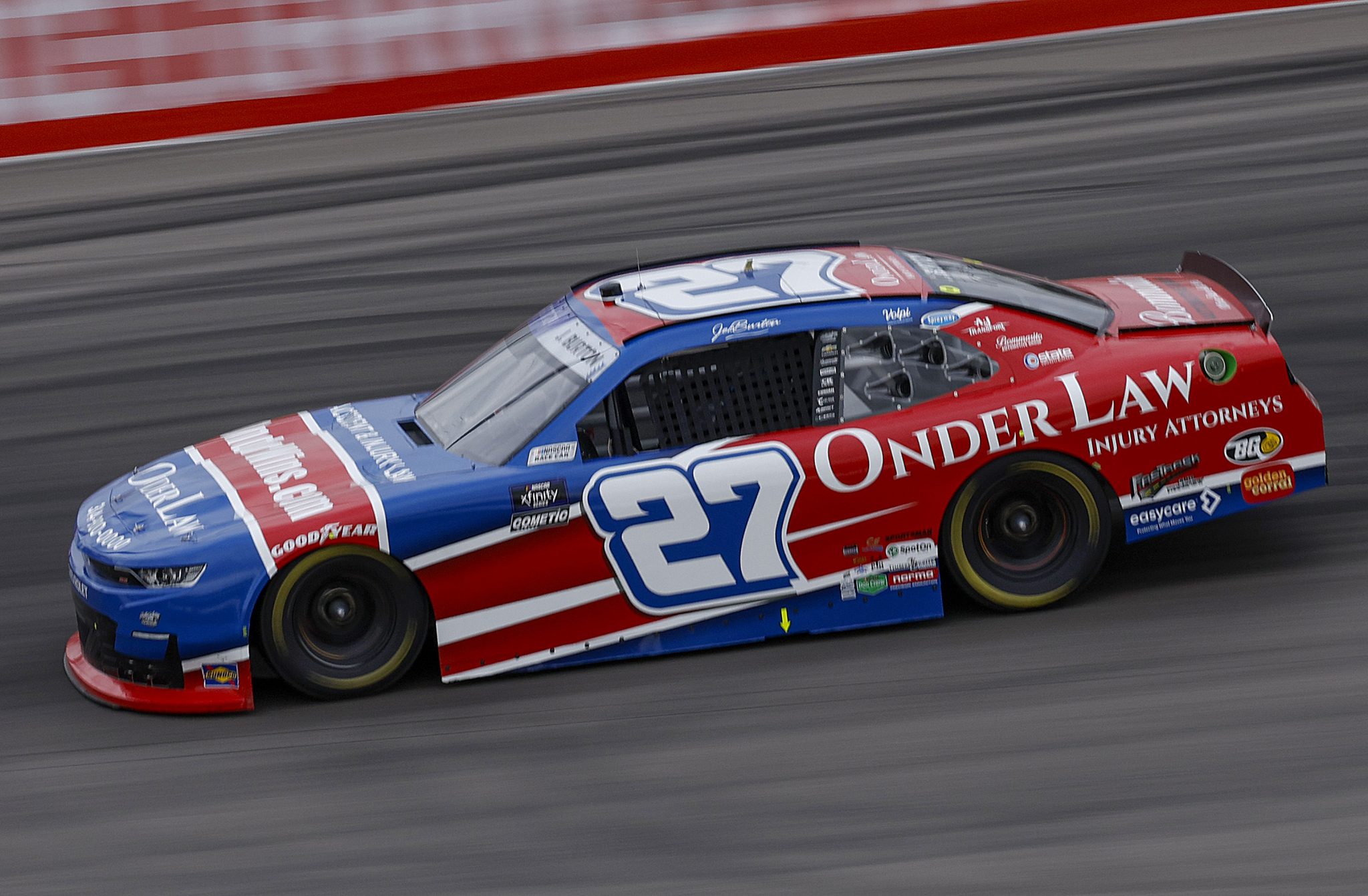 MADISON, ILLINOIS - SEPTEMBER 05: Jeb Burton, driver of the #27 Onder Law Injury Attorneys Chevrolet, drives during practice for the NASCAR Xfinity Series Nu Way 200 Sauced by Blues Hog at WWT Raceway on September 05, 2025 in Madison, Illinois. (Photo by Sean Gardner/Getty Images) | Getty Images