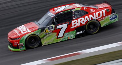 MADISON, ILLINOIS - SEPTEMBER 05: Justin Allgaier, driver of the #7 BRANDT Chevrolet, drives during practice for the NASCAR Xfinity Series Nu Way 200 Sauced by Blues Hog at WWT Raceway on September 05, 2025 in Madison, Illinois. (Photo by Sean Gardner/Getty Images) | Getty Images