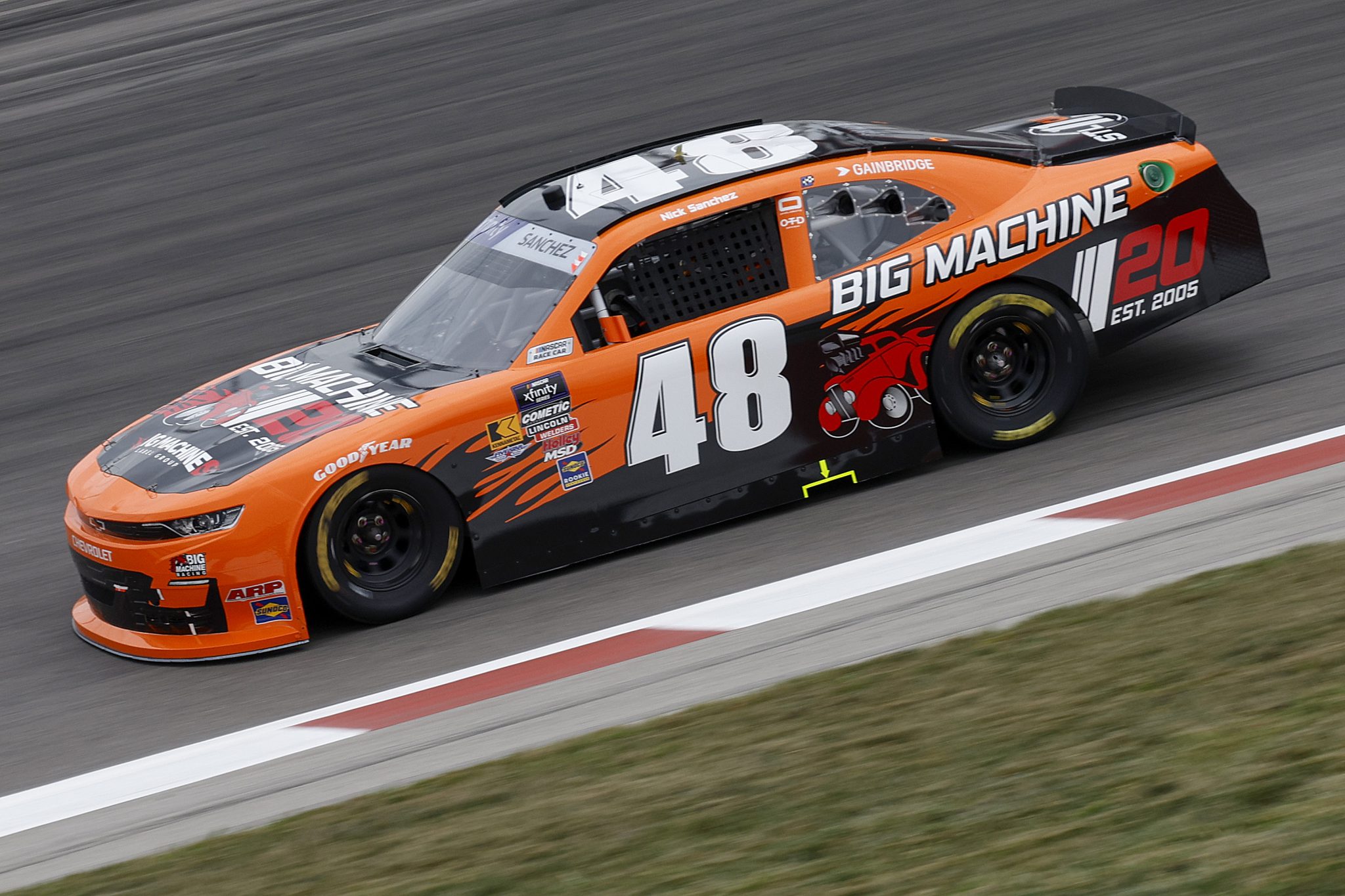 MADISON, ILLINOIS - SEPTEMBER 05: Nick Sanchez, driver of the #48 Big Machine Label Group Chevrolet, drives during practice for the NASCAR Xfinity Series Nu Way 200 Sauced by Blues Hog at WWT Raceway on September 05, 2025 in Madison, Illinois. (Photo by Sean Gardner/Getty Images) | Getty Images