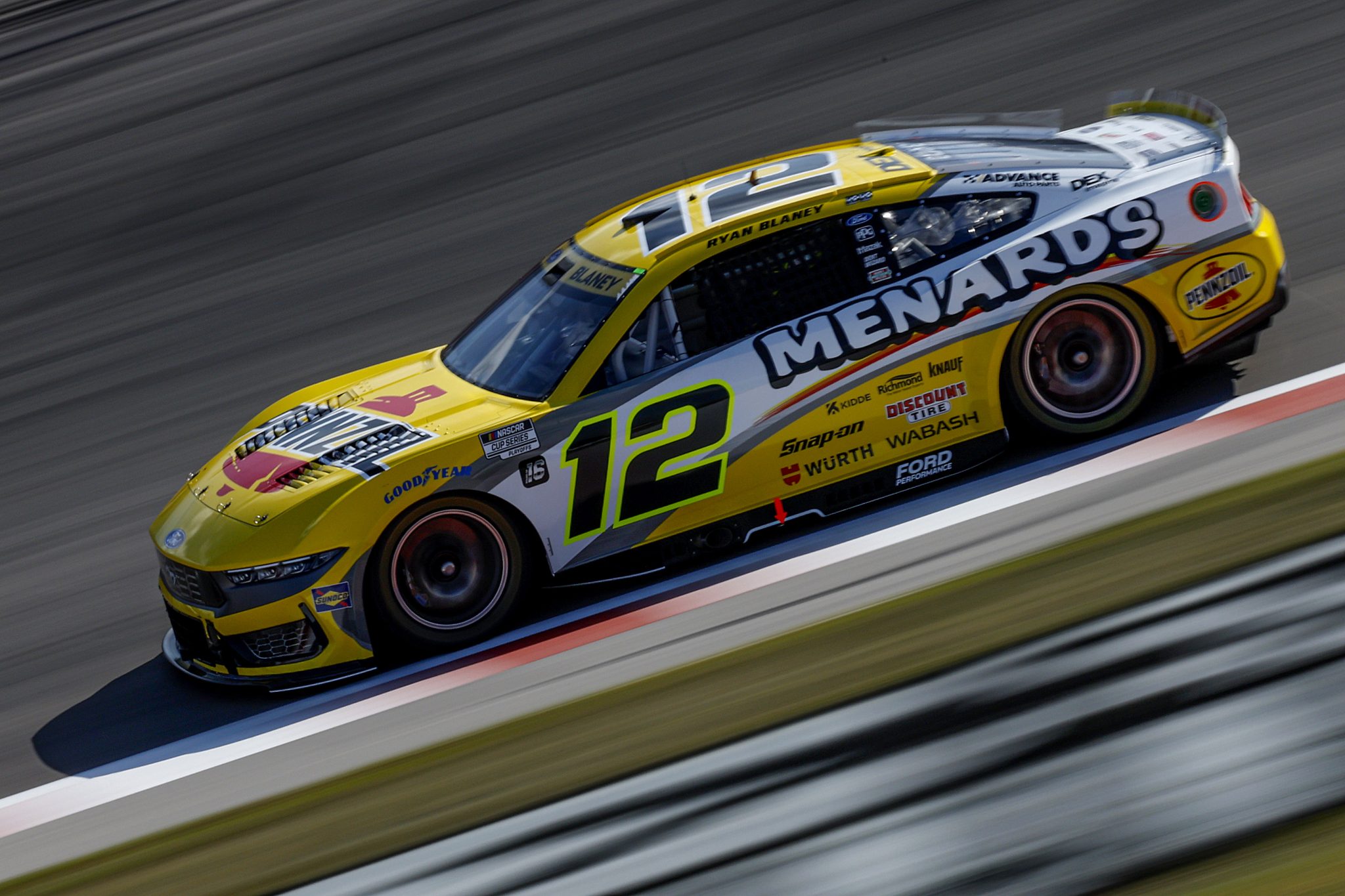 MADISON, ILLINOIS - SEPTEMBER 06: Ryan Blaney, driver of the #12 Menards/Pennzoil Ford, drives during practice for the NASCAR Cup Series Enjoy Illinois 300 at WWT Raceway on September 06, 2025 in Madison, Illinois. (Photo by Sean Gardner/Getty Images) | Getty Images