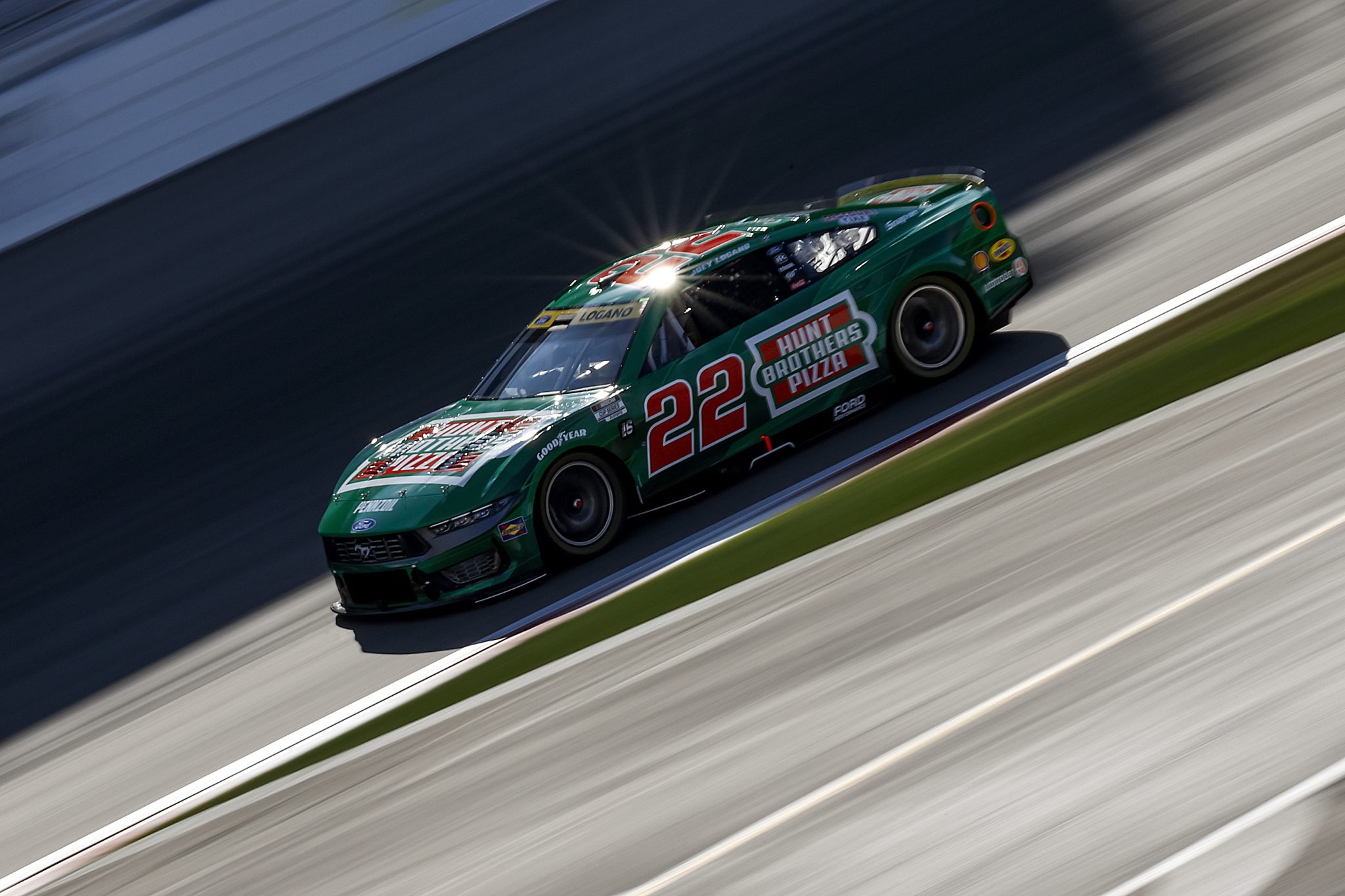 MADISON, ILLINOIS - SEPTEMBER 06: Joey Logano, driver of the #22 Hunt Brothers Pizza Ford, drives during practice for the NASCAR Cup Series Enjoy Illinois 300 at WWT Raceway on September 06, 2025 in Madison, Illinois. (Photo by Sean Gardner/Getty Images) | Getty Images