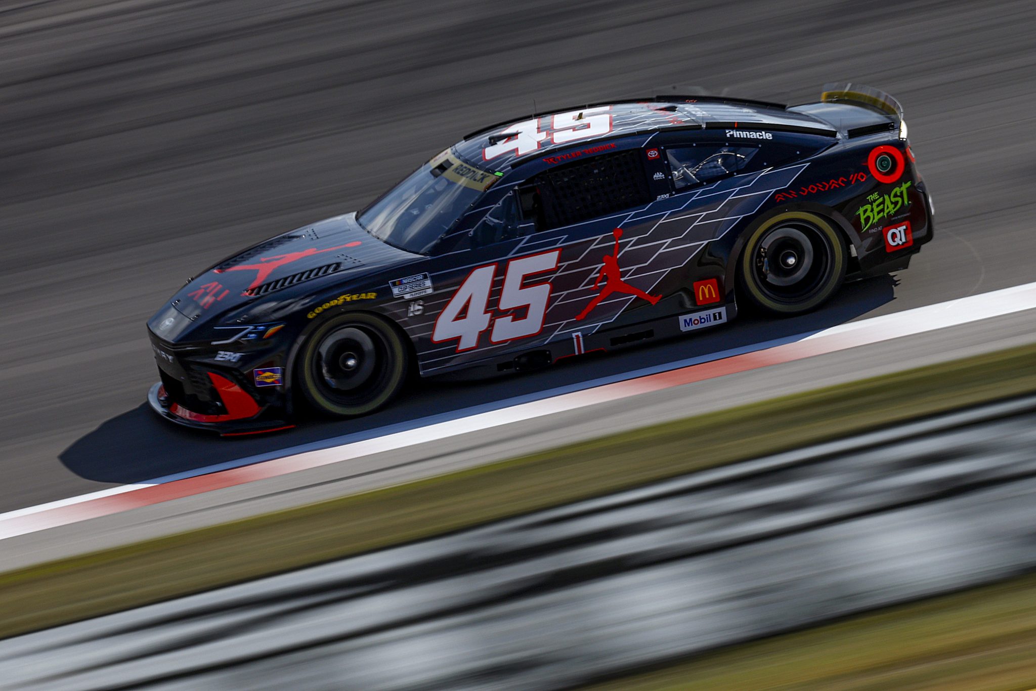 MADISON, ILLINOIS - SEPTEMBER 06: Tyler Reddick, driver of the #45 Jordan Brand Toyota, drives during practice for the NASCAR Cup Series Enjoy Illinois 300 at WWT Raceway on September 06, 2025 in Madison, Illinois. (Photo by Sean Gardner/Getty Images) | Getty Images