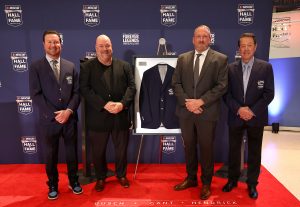 CHARLOTTE, NORTH CAROLINA - JANUARY 22: (L-R) 2026 NASCAR Hall of Fame inductees Kurt Busch, the grandsons of Ray Hendrick and Harry Gant pose for photos during the NHOF Class of 2026 Blue Jacket Ceremony at NASCAR Hall of Fame on January 22, 2026 in Charlotte, North Carolina. (Photo by David Jensen/Getty Images) | Getty Images