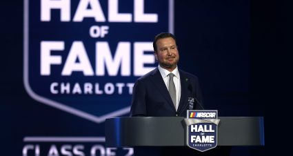 CHARLOTTE, NORTH CAROLINA - JANUARY 23: NASCAR Hall of Fame inductee Kurt Busch speaks onstage during the NASCAR Hall of Fame Induction Ceremony at Charlotte Convention Center on January 23, 2026 in Charlotte, North Carolina.  (Photo by David Jensen/Getty Images) | Getty Images