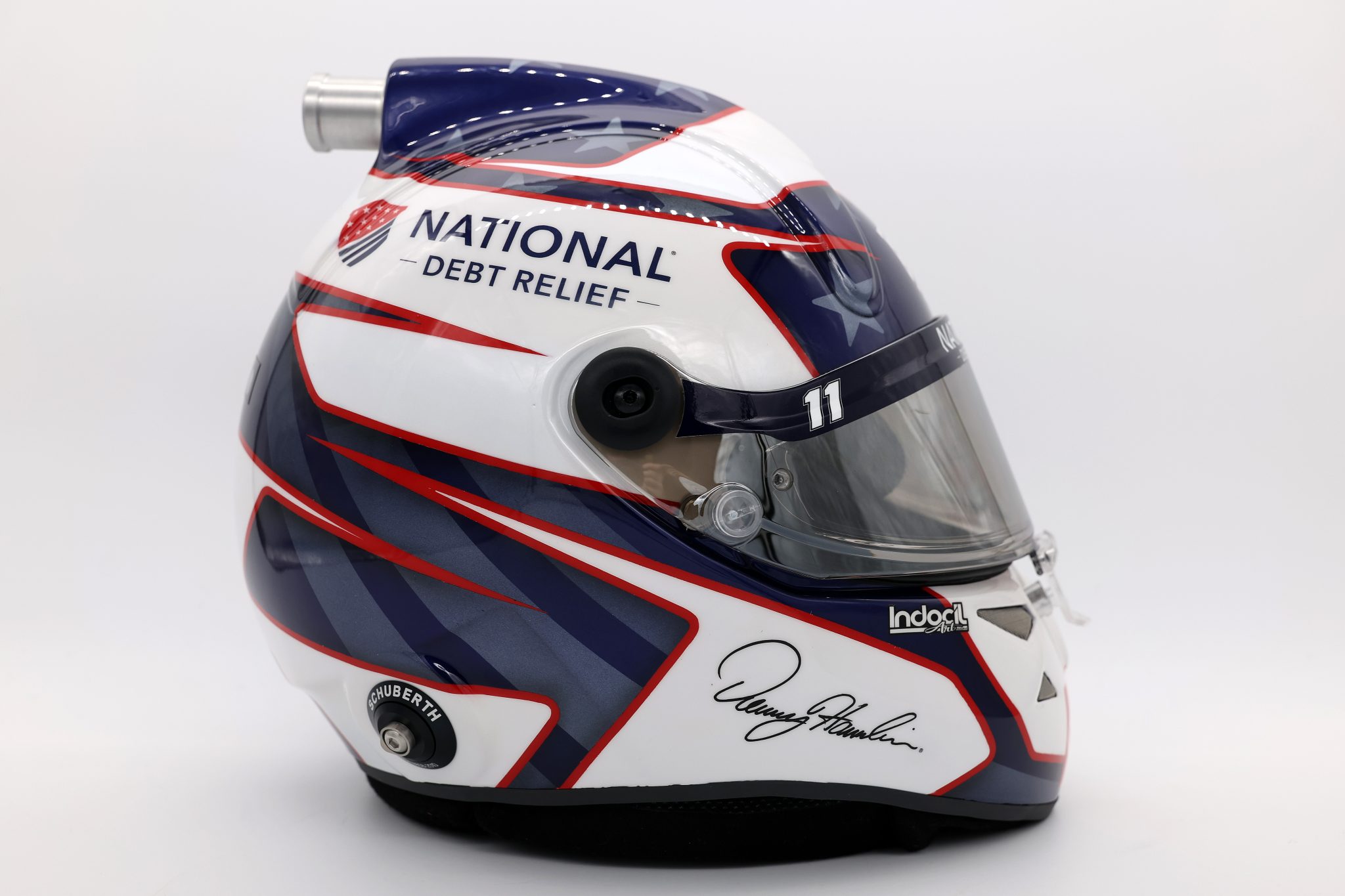 CHARLOTTE, NORTH CAROLINA - JANUARY 21: A detail view of the helmet worn by Denny Hamlin during at Charlotte Convention Center on January 22, 2026 in Charlotte, North Carolina. (Photo by David Jensen/Getty Images) | Getty Images