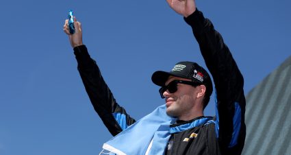 AUSTIN, TEXAS - MARCH 01: Baltazar Leguizamon, driver of the #35 KSW Construction Corp/Speed Agro Chevrolet, waves to fans as he walks onstage during driver intros prior to the NASCAR Xfinity Series Focused Health 250 at Circuit of The Americas on March 01, 2025 in Austin, Texas. (Photo by Meg Oliphant/Getty Images) | Getty Images