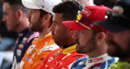 LOUDON, NEW HAMPSHIRE - SEPTEMBER 21: Bubba Wallace, driver of the #23 McDonald's Toyota, looks on during the drivers meeting prior to the NASCAR Cup Series Mobil 1 301 at New Hampshire Motor Speedway on September 21, 2025 in Loudon, New Hampshire. (Photo by Meg Oliphant/Getty Images) | Getty Images