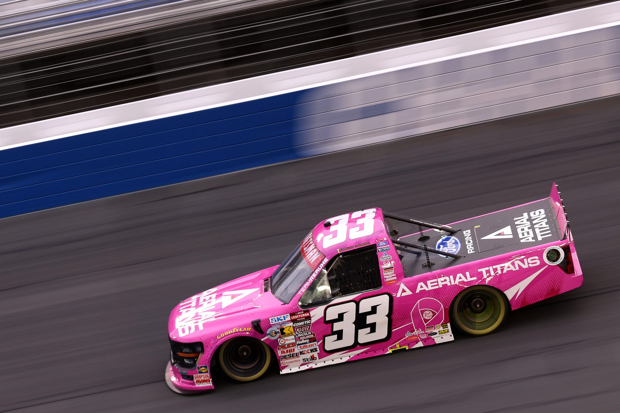 CONCORD, NORTH CAROLINA - OCTOBER 09: Josh Reaume, driver of the #33 Aerial Titans Ford, drives during the NASCAR Craftsman Truck Series Ecosave 200 at Charlotte Motor Speedway on October 09, 2026 in Concord, North Carolina. (Photo by David Jensen/Getty Images) | Getty Images