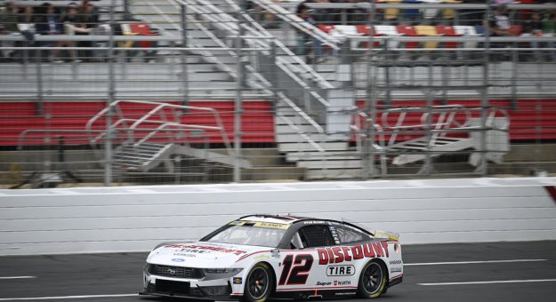 CONCORD, NORTH CAROLINA - OCTOBER 11: Ryan Blaney, driver of the #12 Discount Tire Ford, drives during the NASCAR Cup Series Bank of America 400 at Charlotte Motor Speedway on October 11, 2026 in Concord, North Carolina. (Photo from Team Penske)