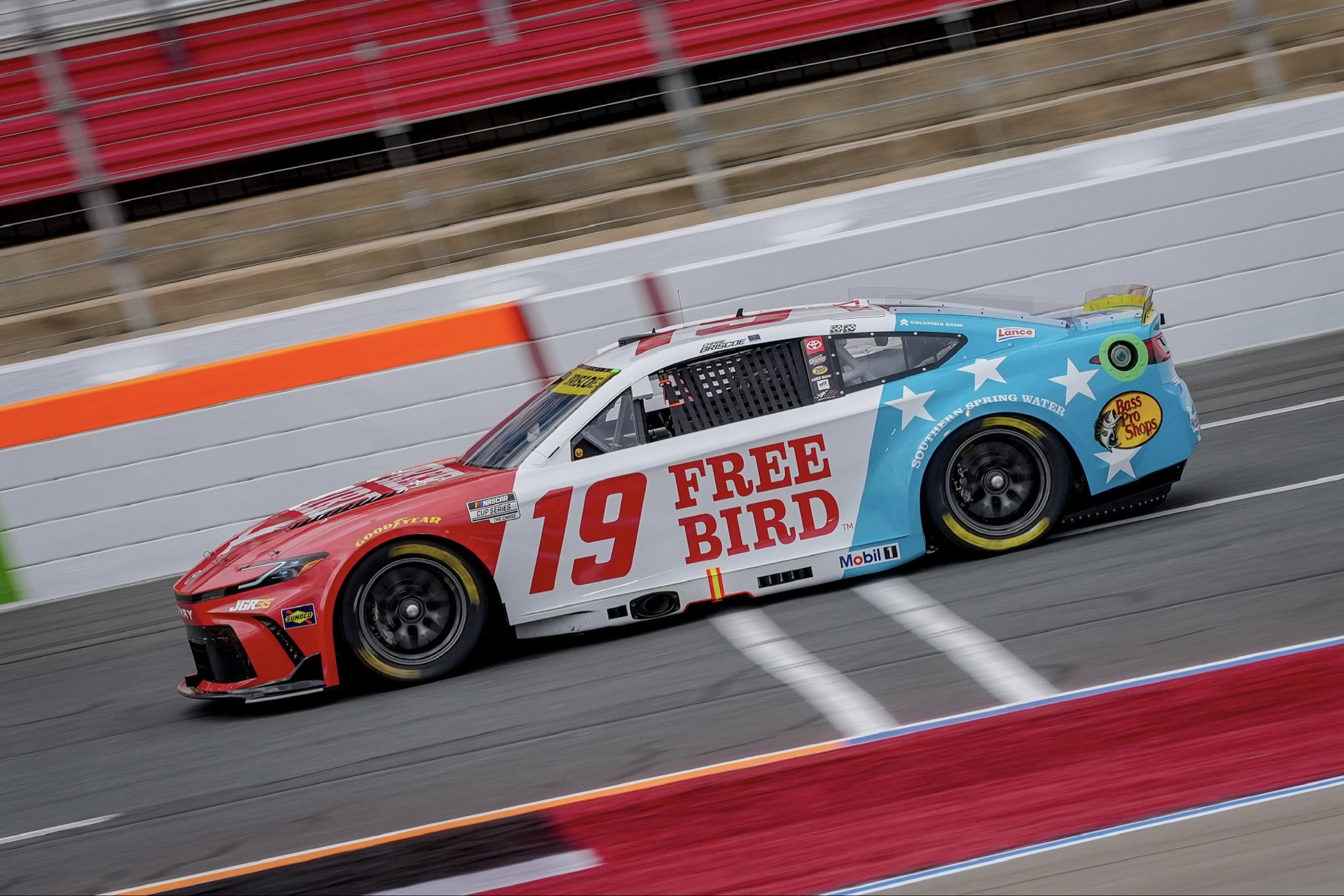 CONCORD, NORTH CAROLINA - OCTOBER 11: Chase Briscoe, driver of the #19 Freebird Spring Water Toyota, drives during the NASCAR Cup Series Bank of America 400 at Charlotte Motor Speedway on October 11, 2026 in Concord, North Carolina. (Photo from Joe Gibbs Racing)