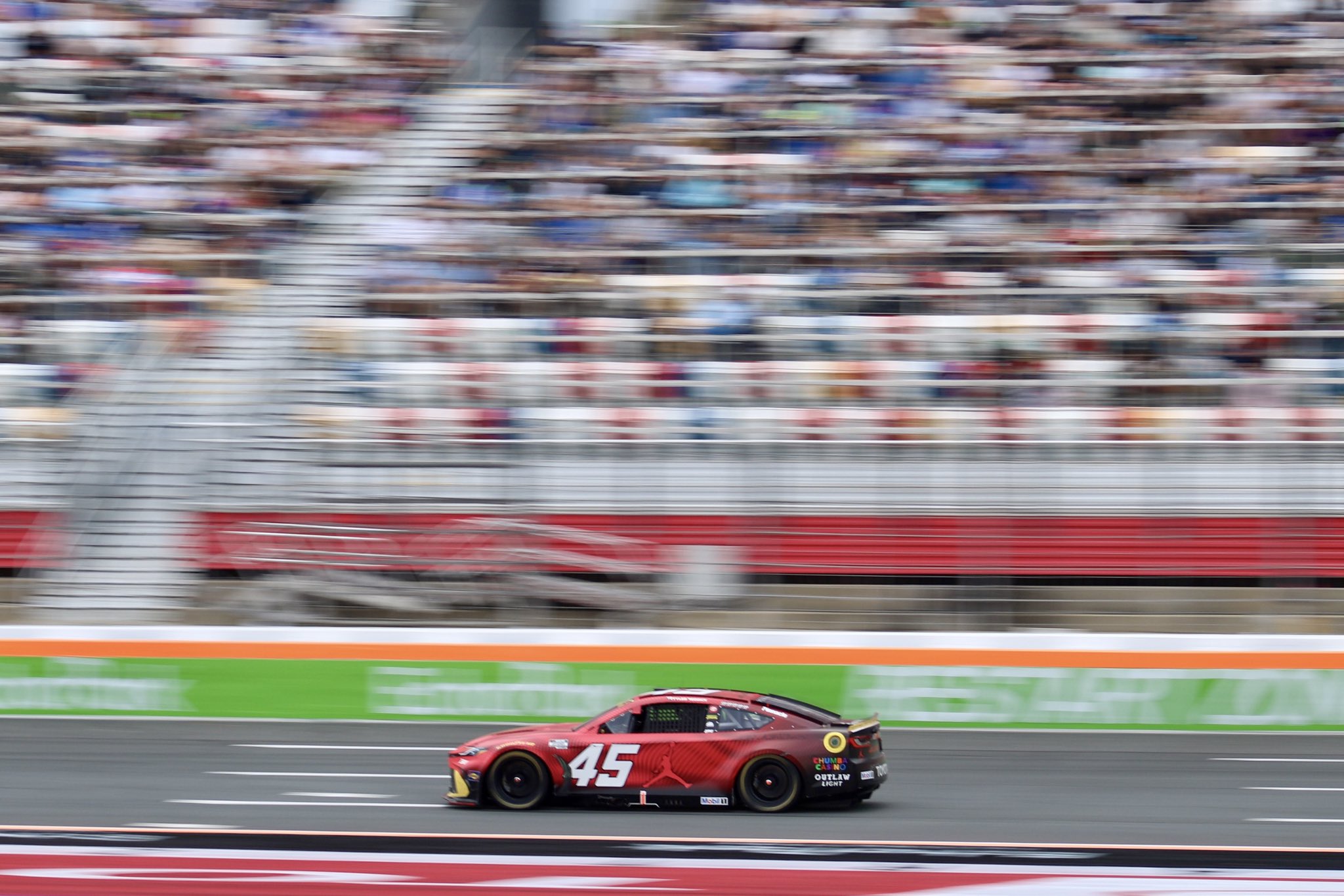 CONCORD, NORTH CAROLINA - OCTOBER 11: Tyler Reddick, driver of the #45 Jordan Brand Toyota, drives during the NASCAR Cup Series Bank of America 400 at Charlotte Motor Speedway on October 11, 2026 in Concord, North Carolina. (Photo from Frontstretch.com)