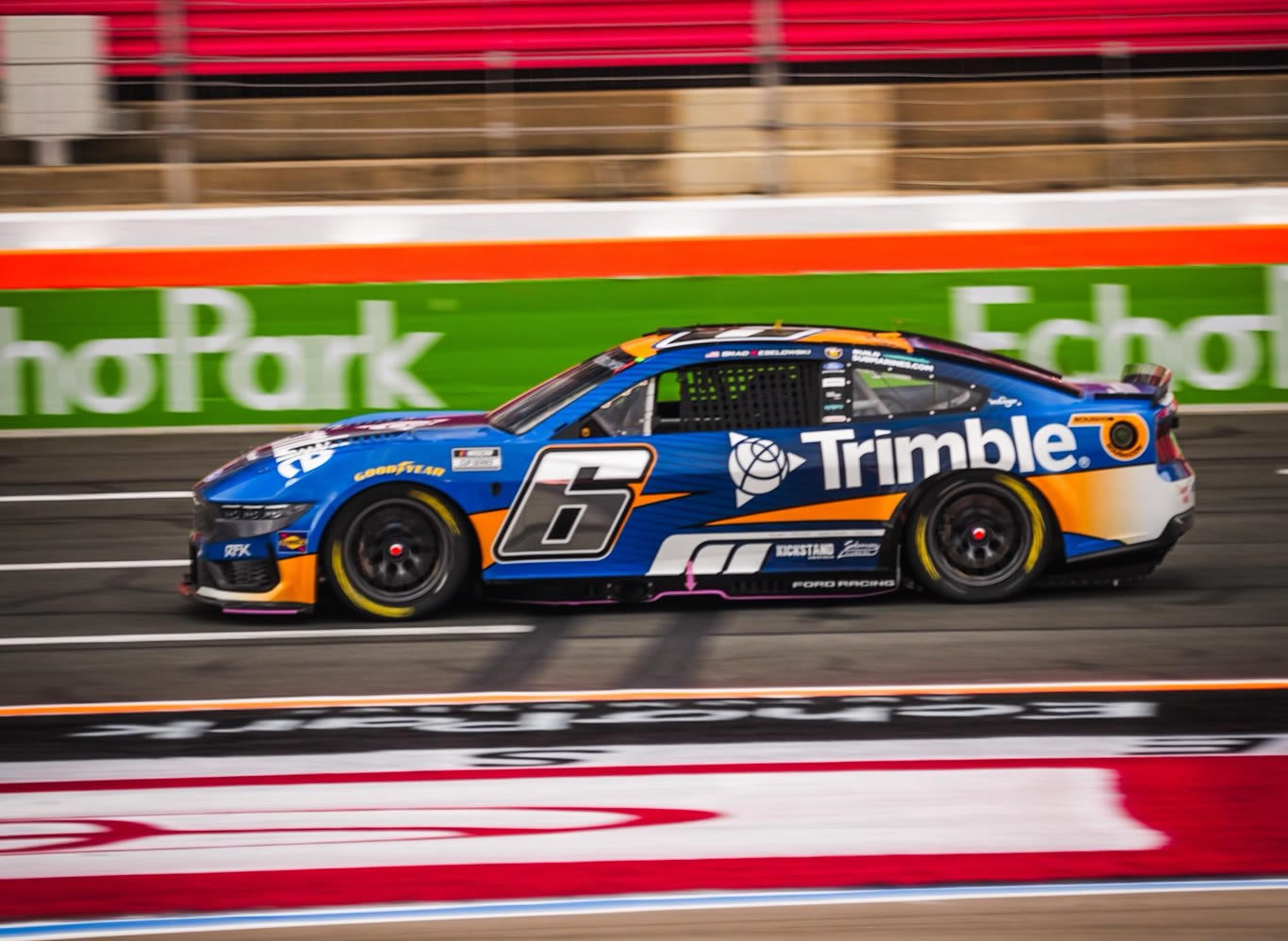 CONCORD, NORTH CAROLINA - OCTOBER 11: Brad Keselowski, driver of the #6 Trimble Ford, drives during the NASCAR Cup Series Bank of America 400 at Charlotte Motor Speedway on October 11, 2026 in Concord, North Carolina. (Photo from RFK Racing)