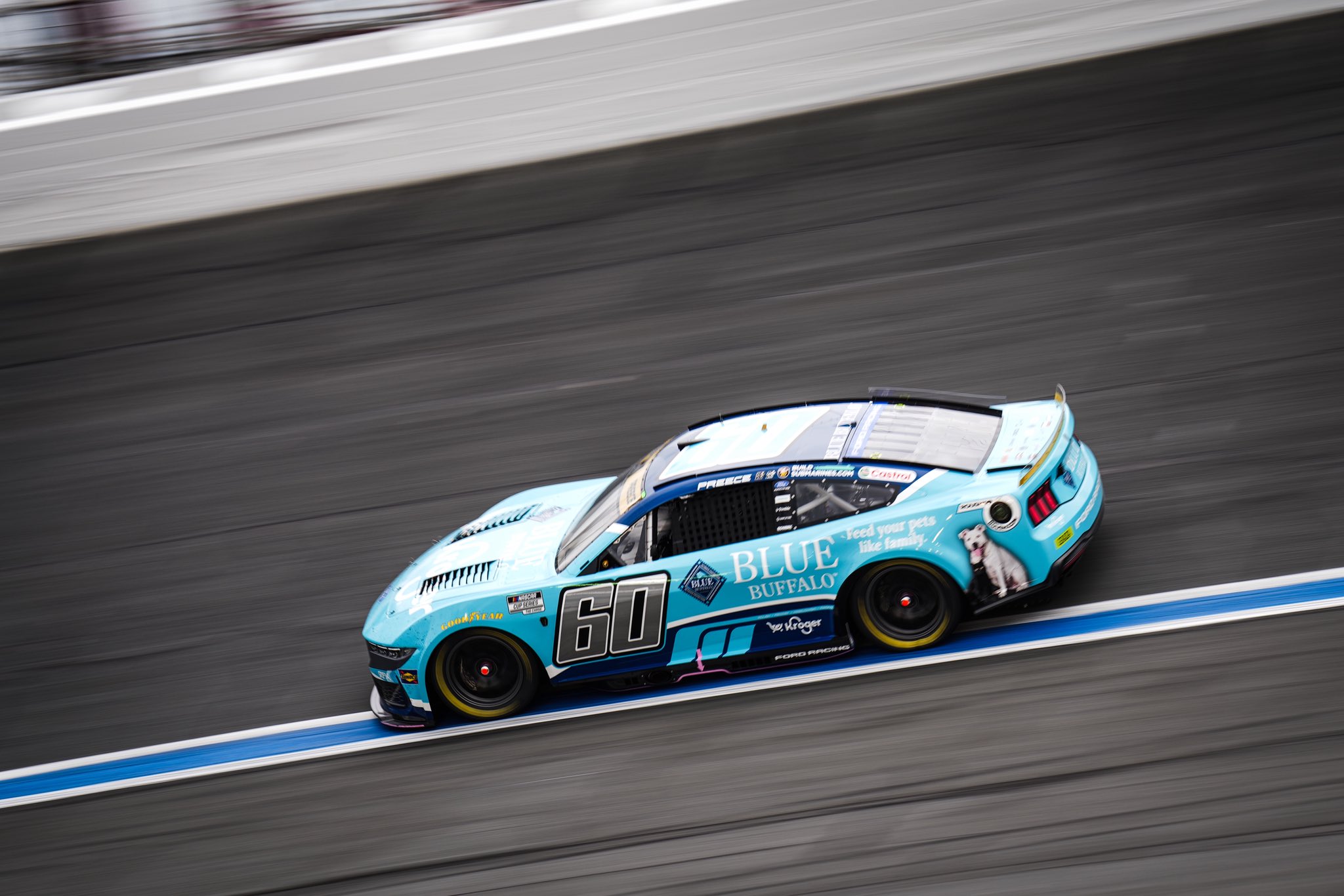 CONCORD, NORTH CAROLINA - OCTOBER 11: Ryan Preece, driver of the #60 Kroger/Blue Buffalo Ford, drives during the NASCAR Cup Series Bank of America 400 at Charlotte Motor Speedway on October 11, 2026 in Concord, North Carolina. (Photo from RFK Racing)