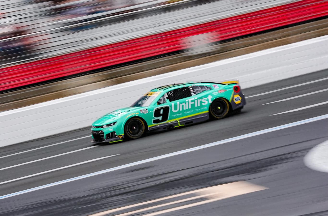 CONCORD, NORTH CAROLINA - OCTOBER 11: Chase Elliott, driver of the #9 UniFirst Chevrolet, drives during the NASCAR Cup Series Bank of America 400 at Charlotte Motor Speedway on October 11, 2026 in Concord, North Carolina. (Photo from Hendrick Motorsports)