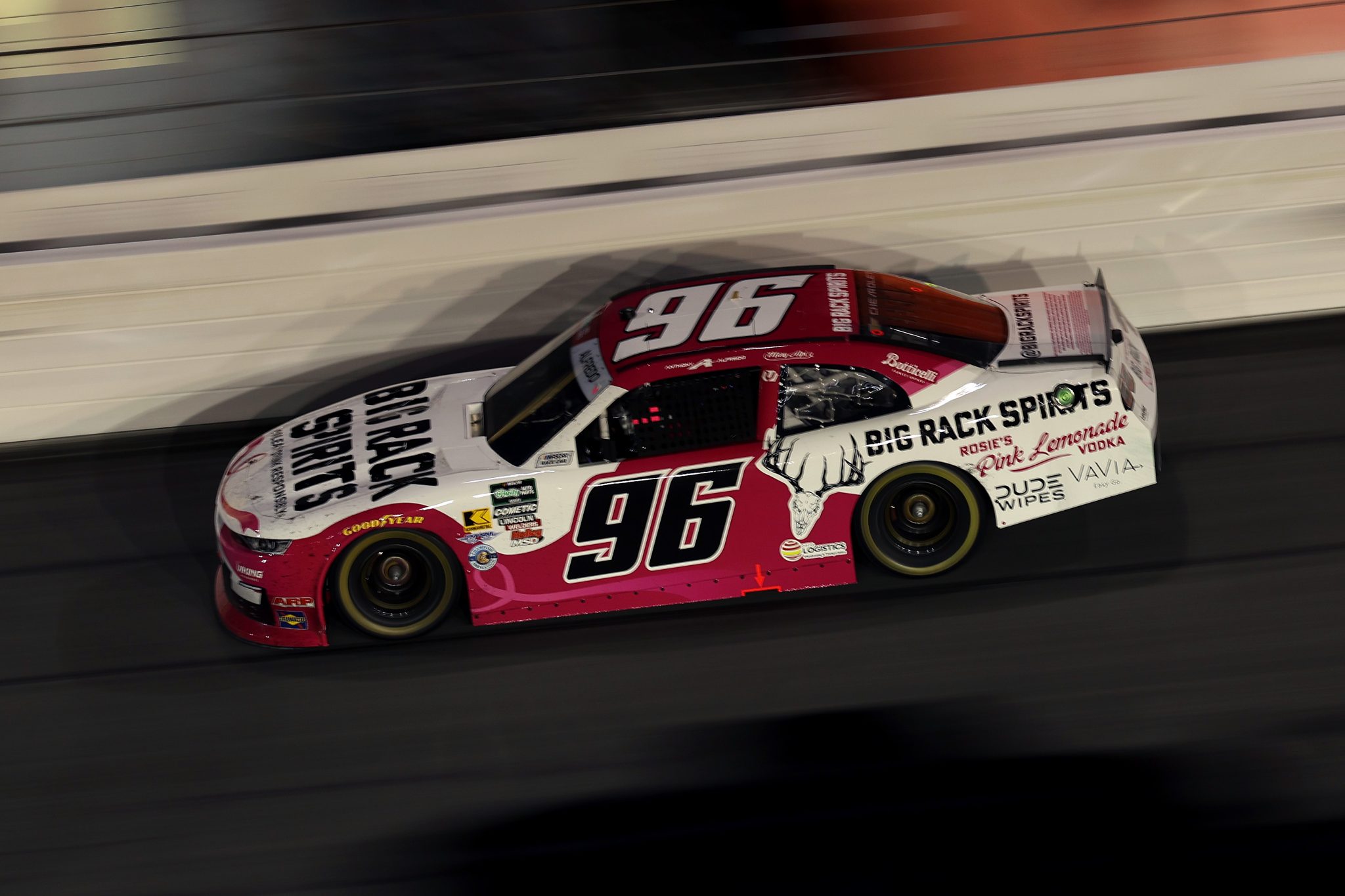 CONCORD, NORTH CAROLINA - OCTOBER 11: Anthony Alfredo, driver of the #96 BgRckSpiritsRosiesPinkLmndeVodka Chevrolet, drives during the NASCAR O'Reilly Auto Parts Series Blue Cross NC 300 at Charlotte Motor Speedway on October 11, 2026 in Concord, North Carolina. (Photo by David Jensen/Getty Images) | Getty Images