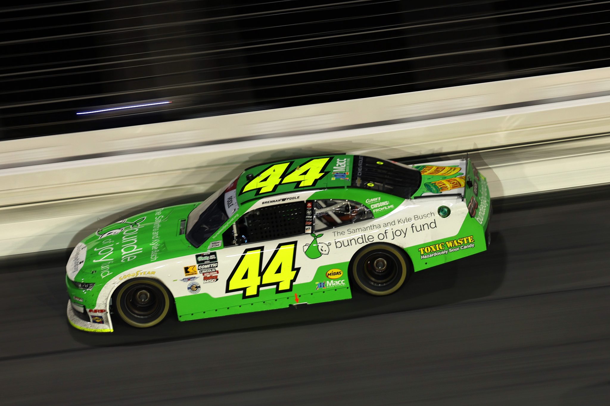 CONCORD, NORTH CAROLINA - OCTOBER 11: Brennan Poole, driver of the #44 Bundle of Joy Fdn Chevrolet, drives during the NASCAR O'Reilly Auto Parts Series Blue Cross NC 300 at Charlotte Motor Speedway on October 11, 2026 in Concord, North Carolina. (Photo by David Jensen/Getty Images) | Getty Images