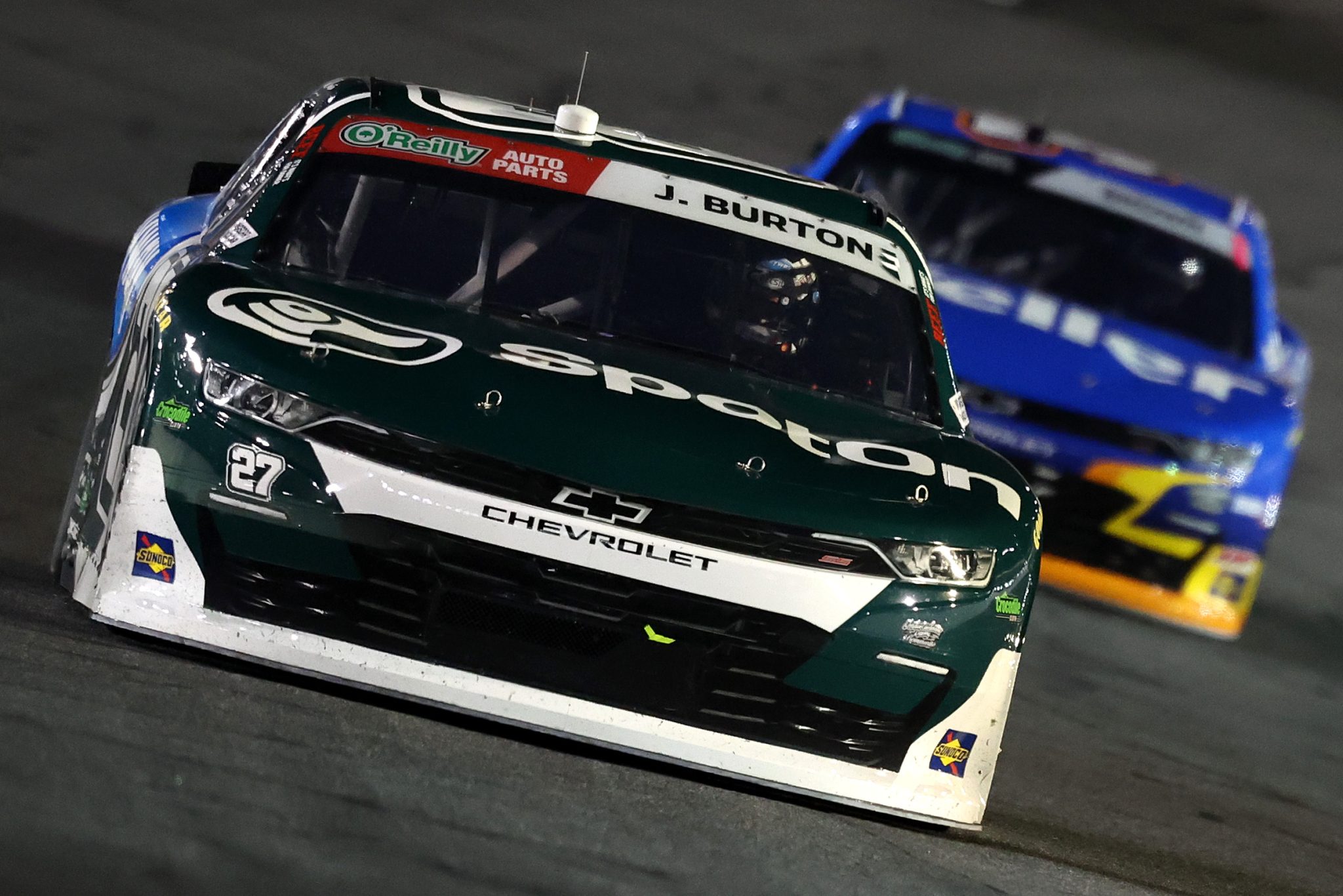 CONCORD, NORTH CAROLINA - OCTOBER 11: Jeb Burton, driver of the #27 SpotOn/Sprayway Chevrolet, drives during the NASCAR O'Reilly Auto Parts Series Blue Cross NC 300 at Charlotte Motor Speedway on October 11, 2026 in Concord, North Carolina. (Photo by David Jensen/Getty Images) | Getty Images