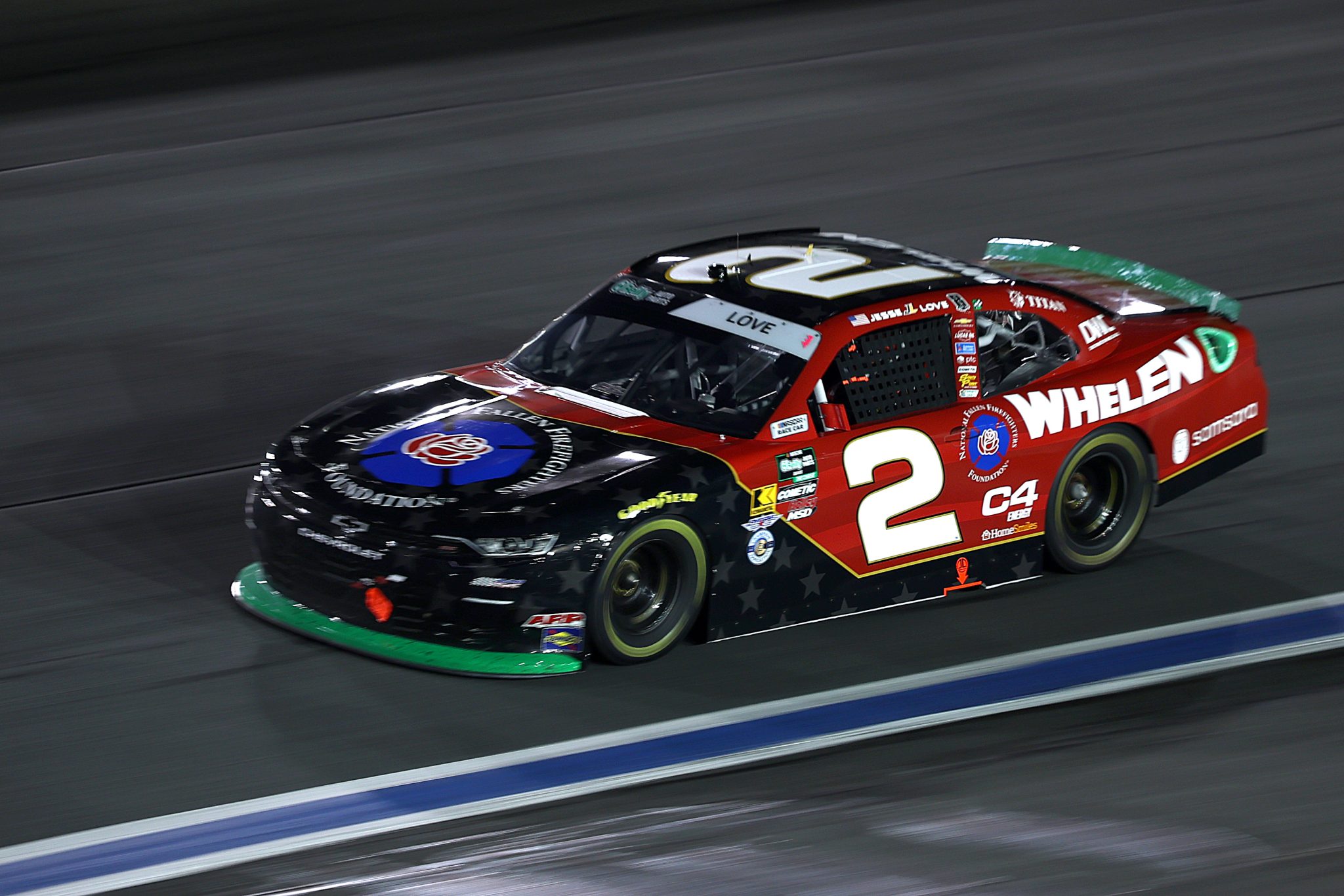 CONCORD, NORTH CAROLINA - OCTOBER 11: Jesse Love, driver of the #2 Whelen/National Fallen Firefighter Fdn Chevrolet, drives during the NASCAR O'Reilly Auto Parts Series Blue Cross NC 300 at Charlotte Motor Speedway on October 11, 2026 in Concord, North Carolina. (Photo by Jared C. Tilton/Getty Images) | Getty Images