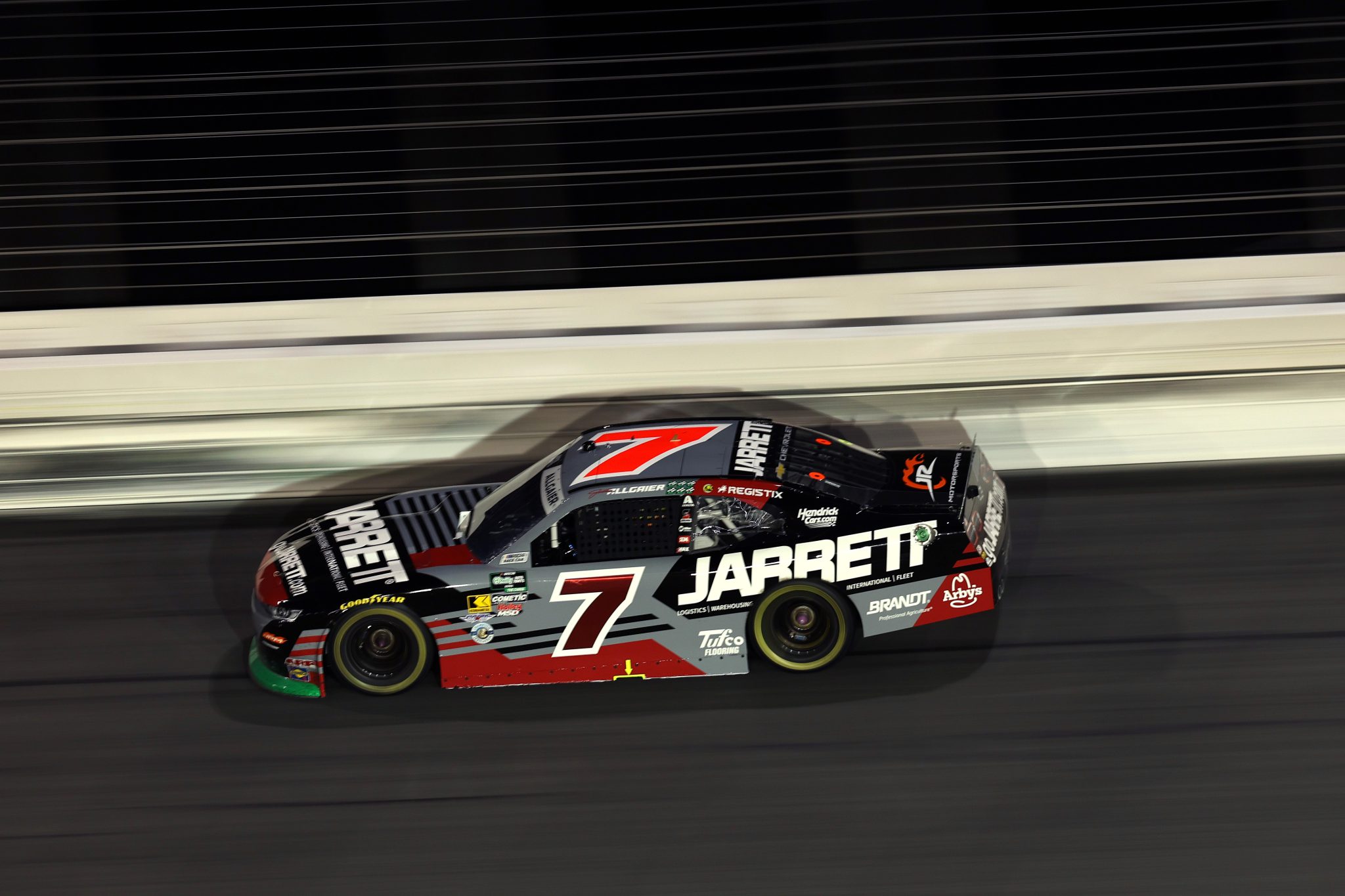 CONCORD, NORTH CAROLINA - OCTOBER 11: Justin Allgaier, driver of the #7 Jarrett Logistics Chevrolet, drives during the NASCAR O'Reilly Auto Parts Series Blue Cross NC 300 at Charlotte Motor Speedway on October 11, 2026 in Concord, North Carolina. (Photo by David Jensen/Getty Images) | Getty Images