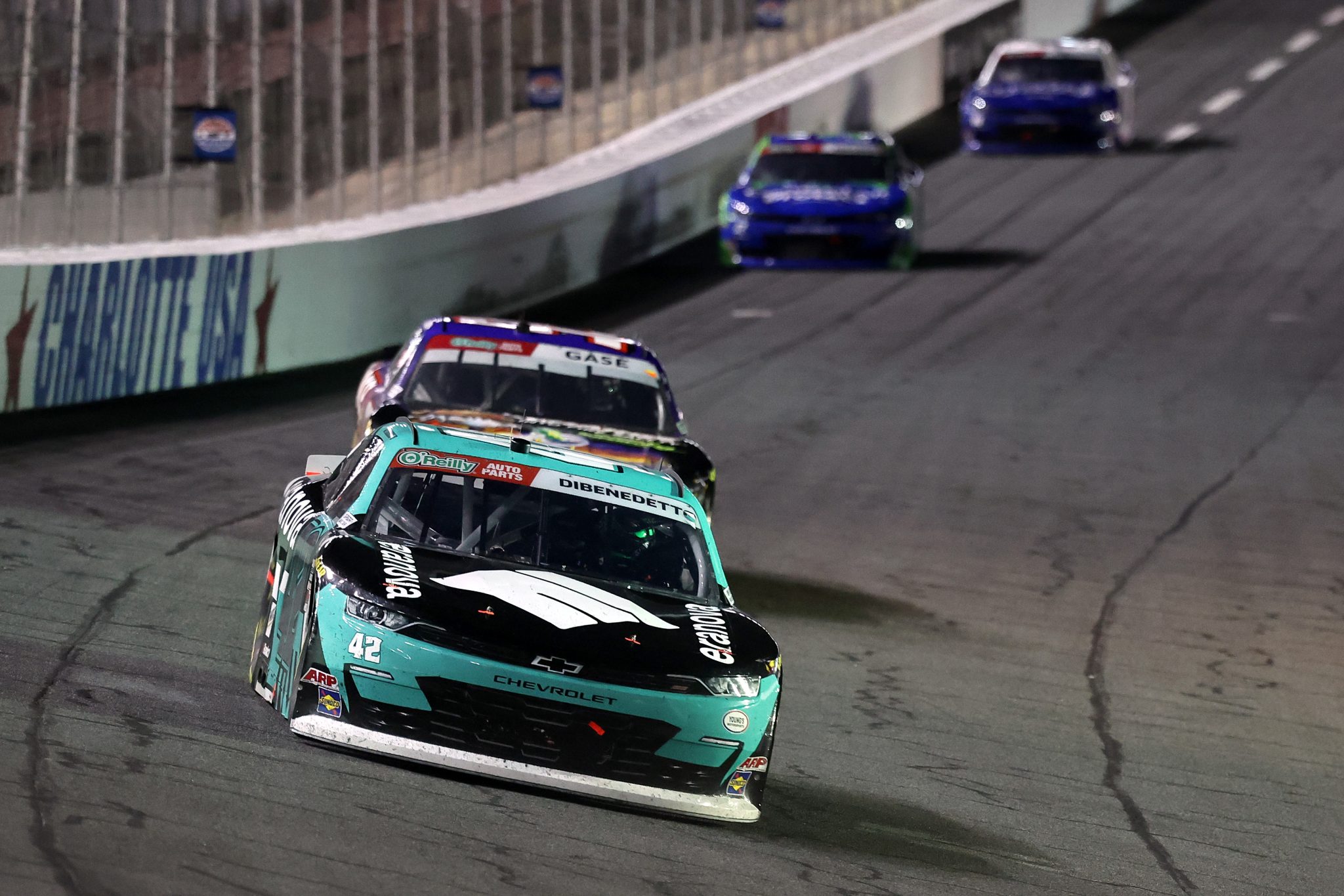 CONCORD, NORTH CAROLINA - OCTOBER 11: Matt DiBenedetto, driver of the #42 Eranova Chevrolet, drives during the NASCAR O'Reilly Auto Parts Series Blue Cross NC 300 at Charlotte Motor Speedway on October 11, 2026 in Concord, North Carolina. (Photo by David Jensen/Getty Images) | Getty Images