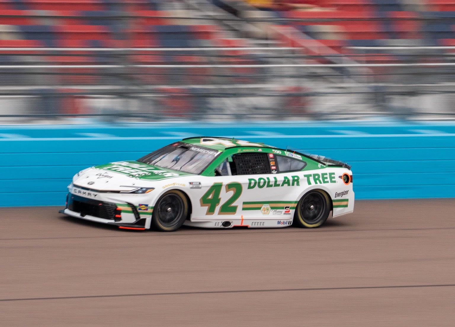 AVONDALE, ARIZONA - OCTOBER 17: John H. Nemechek, driver of the #42 Dollar Tree Toyota, drives during practice for the NASCAR Cup Series Freeway Insurance 500 at Phoenix Raceway on October 17, 2026 in Avondale, Arizona. (Photo from Legacy Motor Club)