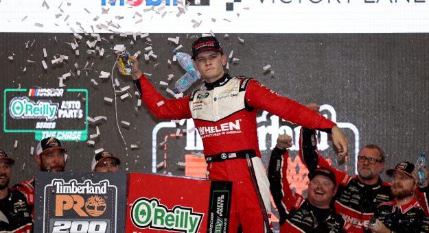 AVONDALE, ARIZONA - OCTOBER 17: Jesse Love, driver of the #2 Whelen Chevrolet, celebrates in victory lane after winning the NASCAR O'Reilly Auto Parts Series Timberland PRO 200 at Phoenix Raceway on October 17, 2026 in Avondale, Arizona. (Photo by Meg Oliphant/Getty Images) | Getty Images