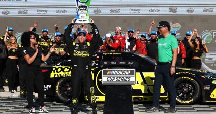AVONDALE, ARIZONA - OCTOBER 18: Tyler Reddick, driver of the #45 ROCKSTAR ENERGY DRINK Toyota, celebrates in victory lane after winning the NASCAR Cup Series Freeway Insurance 500 at Phoenix Raceway on October 18, 2026 in Avondale, Arizona. (Photo by Meg Oliphant/Getty Images) | Getty Images