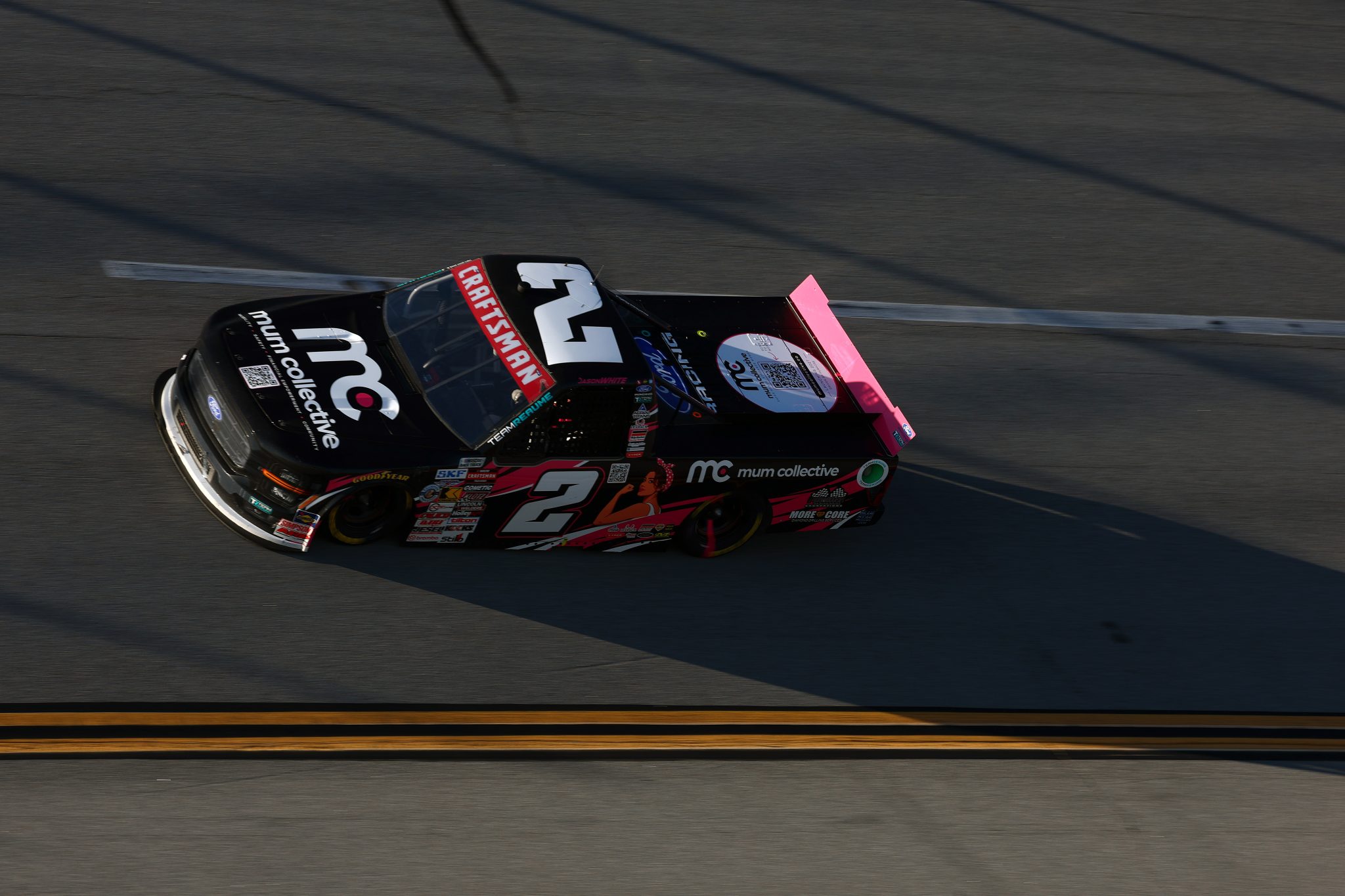 TALLADEGA, ALABAMA - OCTOBER 23: Jason White, driver of the #2 Mum Collective Ford, drives during the NASCAR Craftsman Truck Series Love's RV Stop 225 at Talladega Superspeedway on October 23, 2026 in Talladega, Alabama. (Photo by Karl Anderson/Getty Images) | Getty Images