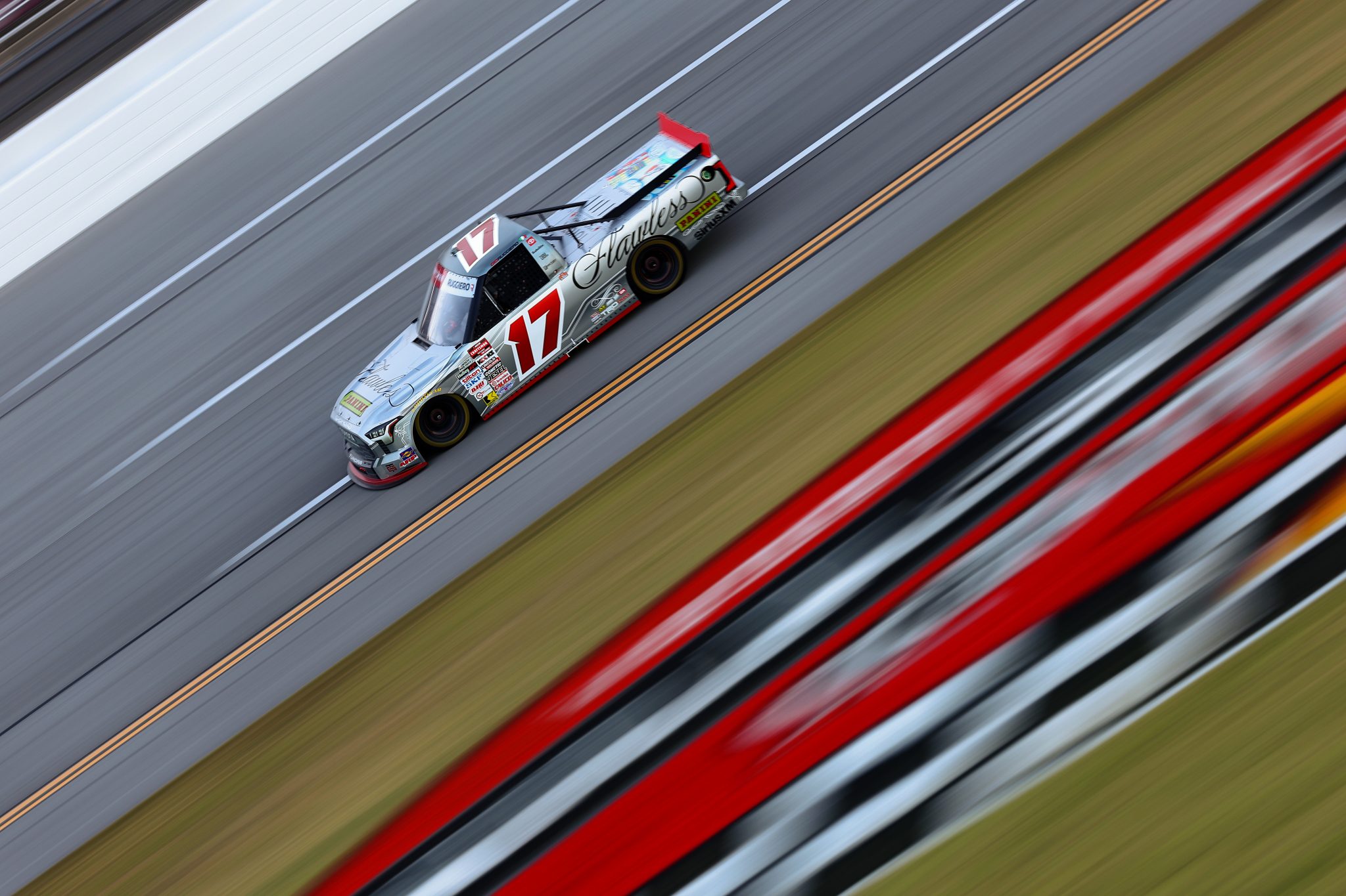 TALLADEGA, ALABAMA - OCTOBER 23: Giovanni Ruggiero, driver of the #17 Panini Flawless Toyota, drives during the NASCAR Craftsman Truck Series Love's RV Stop 225 at Talladega Superspeedway on October 23, 2026 in Talladega, Alabama. (Photo by Karl Anderson/Getty Images) | Getty Images