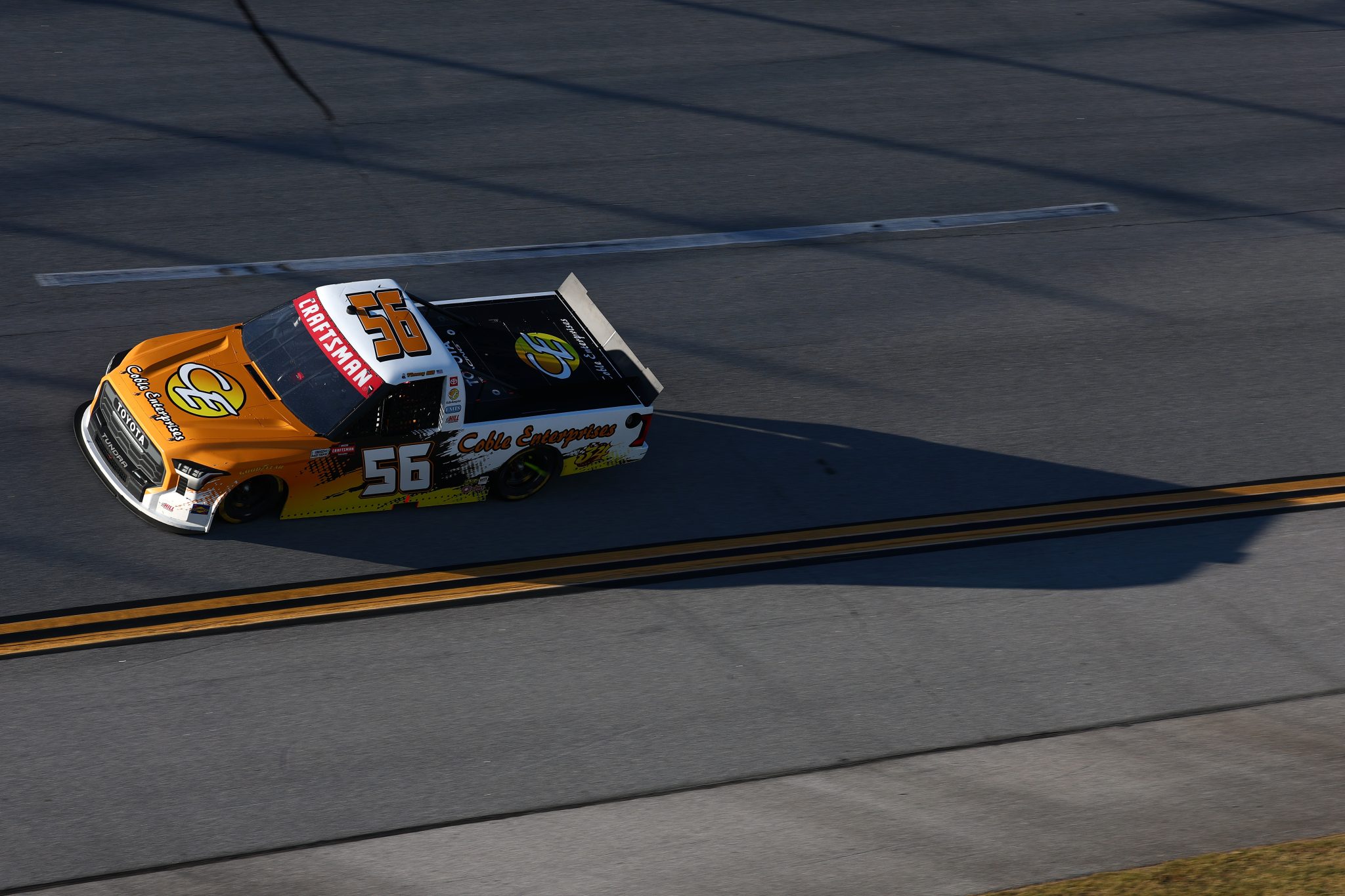 TALLADEGA, ALABAMA - OCTOBER 23: Timmy Hill, driver of the #56 Coble Enterprises Toyota, drives during the NASCAR Craftsman Truck Series Love's RV Stop 225 at Talladega Superspeedway on October 23, 2026 in Talladega, Alabama. (Photo by Karl Anderson/Getty Images) | Getty Images