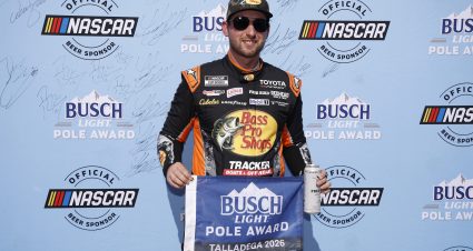 TALLADEGA, ALABAMA - OCTOBER 24: Chase Briscoe, driver of the #19 Bass Pro Shops Toyota, poses for photos after winning the pole award during qualifying for the NASCAR Cup Series YellaWood 500 at Talladega Superspeedway on October 24, 2026 in Talladega, Alabama. (Photo by Sean Gardner/Getty Images) | Getty Images
