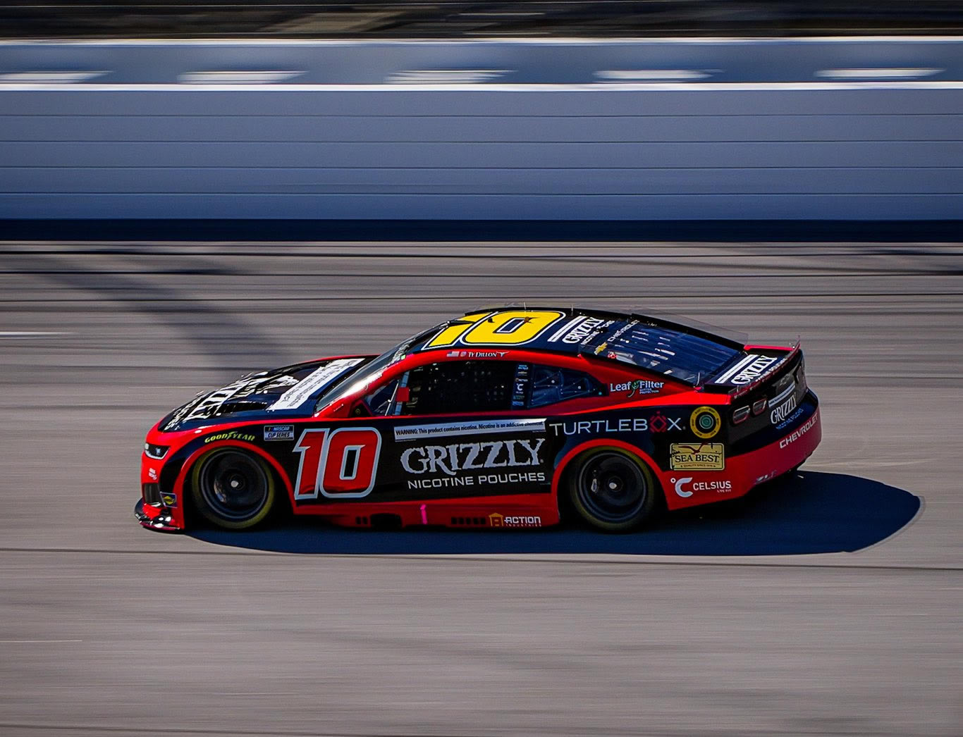 TALLADEGA, ALABAMA - OCTOBER 24: Ty Dillon, driver of the #10 Grizzly Nicotine Pouches Chevrolet, drives during qualifying for the NASCAR Cup Series YellaWood 500 at Talladega Superspeedway on October 24, 2026 in Talladega, Alabama. (Photo from Kaulig Racing)
